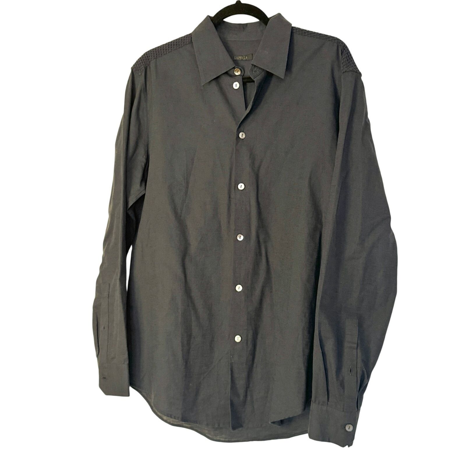 La Perla La Perla Men's Navy Blue Linen Shirt with Mesh Details Size US M / EU 48-50 / 2 - 1 Thumbnail