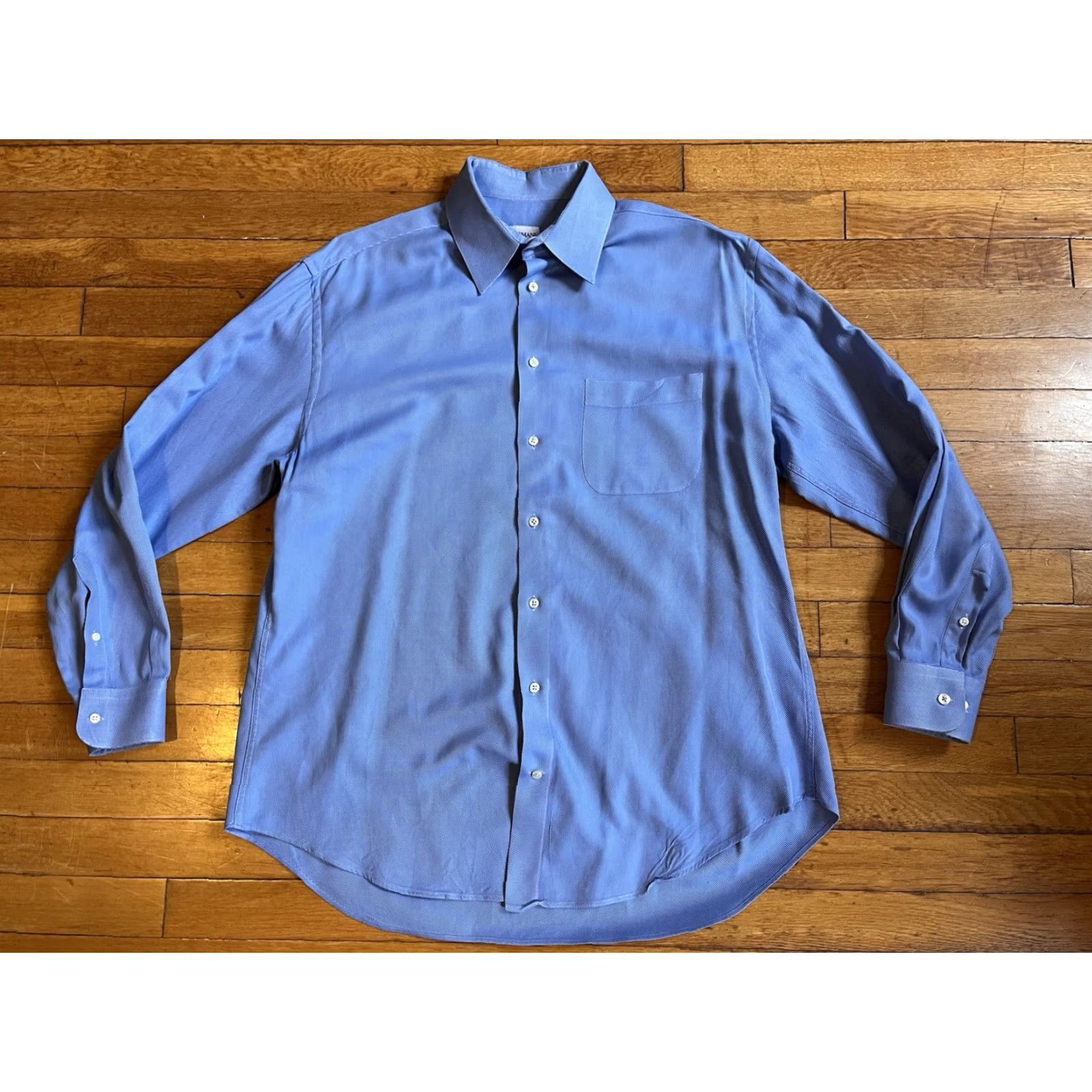 Armani Armani Collezioni Dress Shirt Men’s 16 41 R Blue Pinstripe Shirt Business Mens Regular 45 in Chest 29 in Sleeves Long Sleeve Collar Buttoned Size 42R - 2 Thumbnail