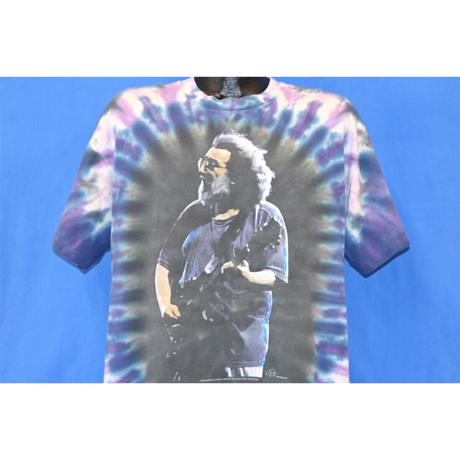 image of Vintage 90's Jerry Garcia Grateful Dead Franklins Tower Rock Tie Dye T-Shirt XL in White, Men's