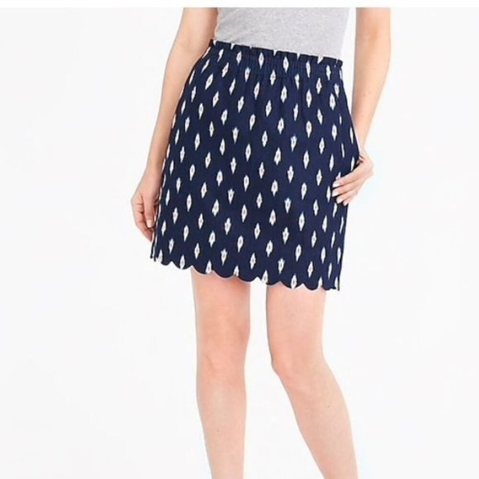 J.Crew J.Crew Skirt Womens 8 Lined Elastic Waist Scalloped Navy Size 30" / US 8 / IT 44 - 1 Thumbnail