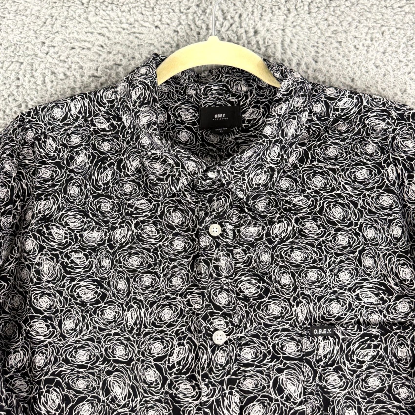 Obey OBEY Floral Rose Button Up Shirt Mens XL Black Long Sleeve Cotton Skate Size US XL / EU 56 / 4 - 2 Thumbnail