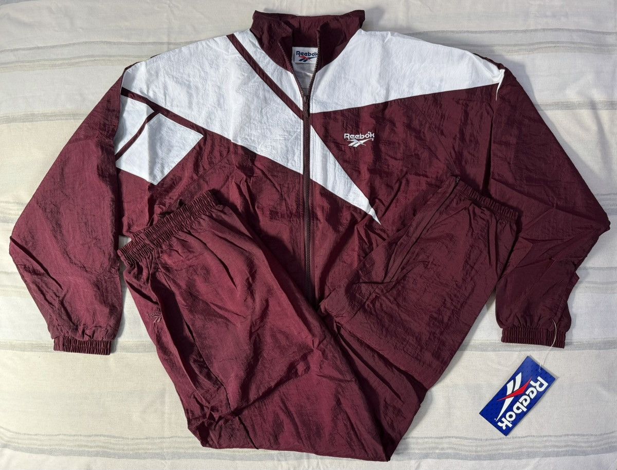 Reebok Vintage 1990s Reebok Warmup Full Tracksuit Maroon Size L Size US L / EU 52-54 / 3 - 3 Thumbnail