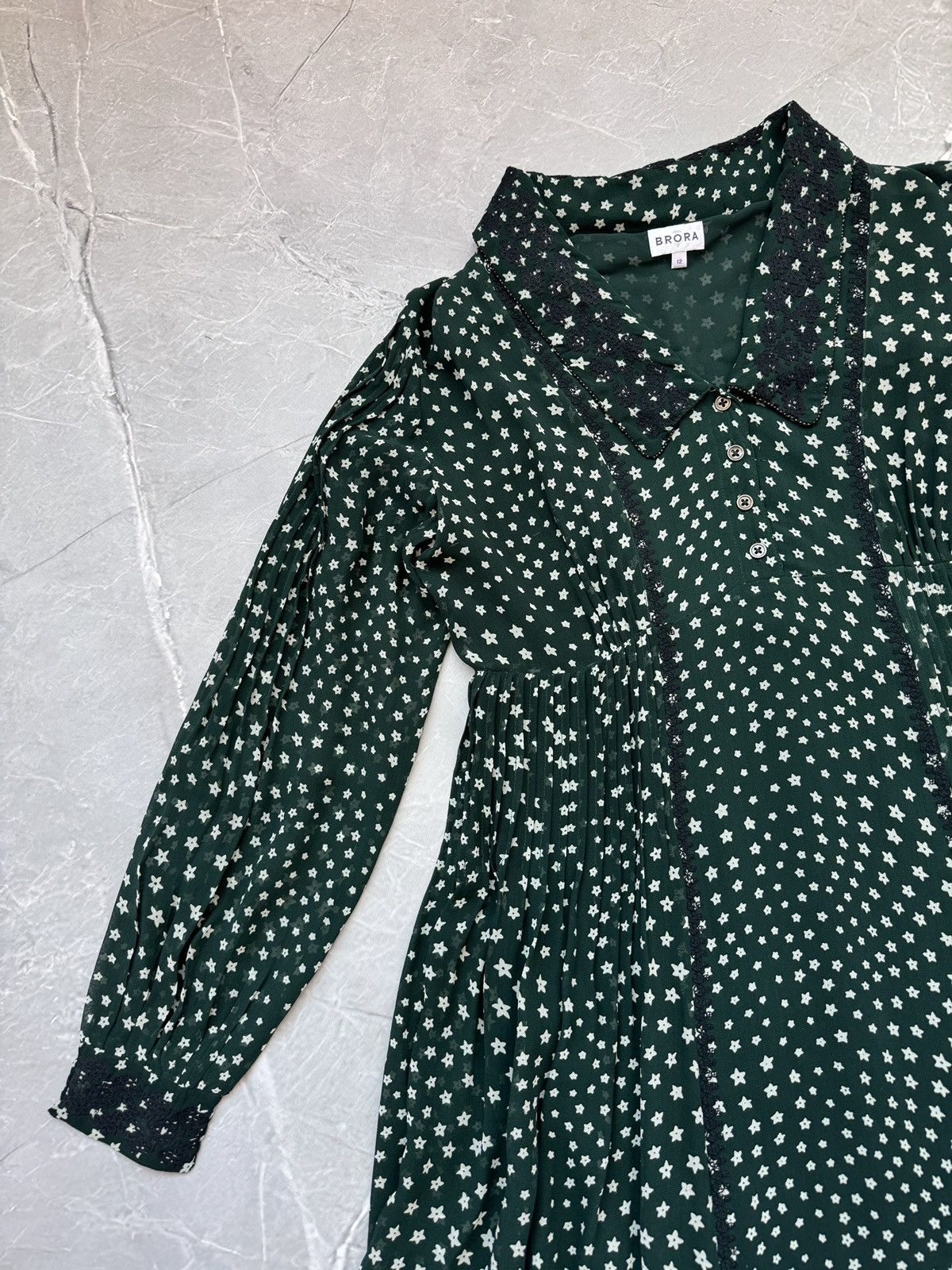 Other Brora Silk Star Print Embroidered Dress Dark Green Size L / US 10 / IT 46 - 15 Thumbnail
