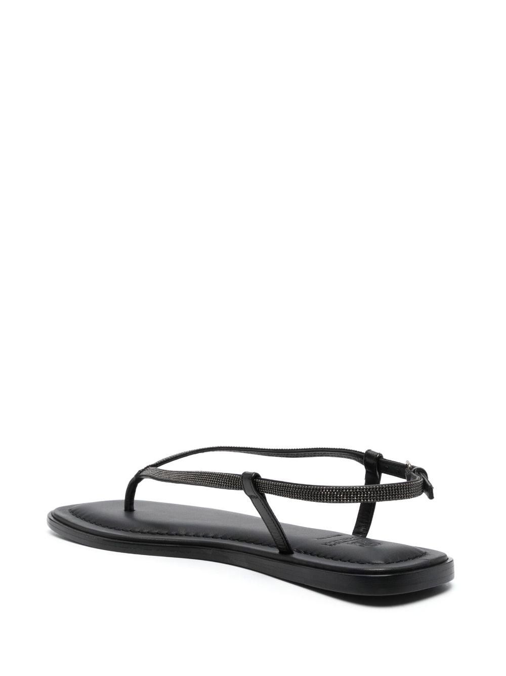 Brunello Cucinelli o1y0725 Ankle Strap Thong Leather Sandals in Black Size US 8.5 / IT 38.5 - 3 Thumbnail