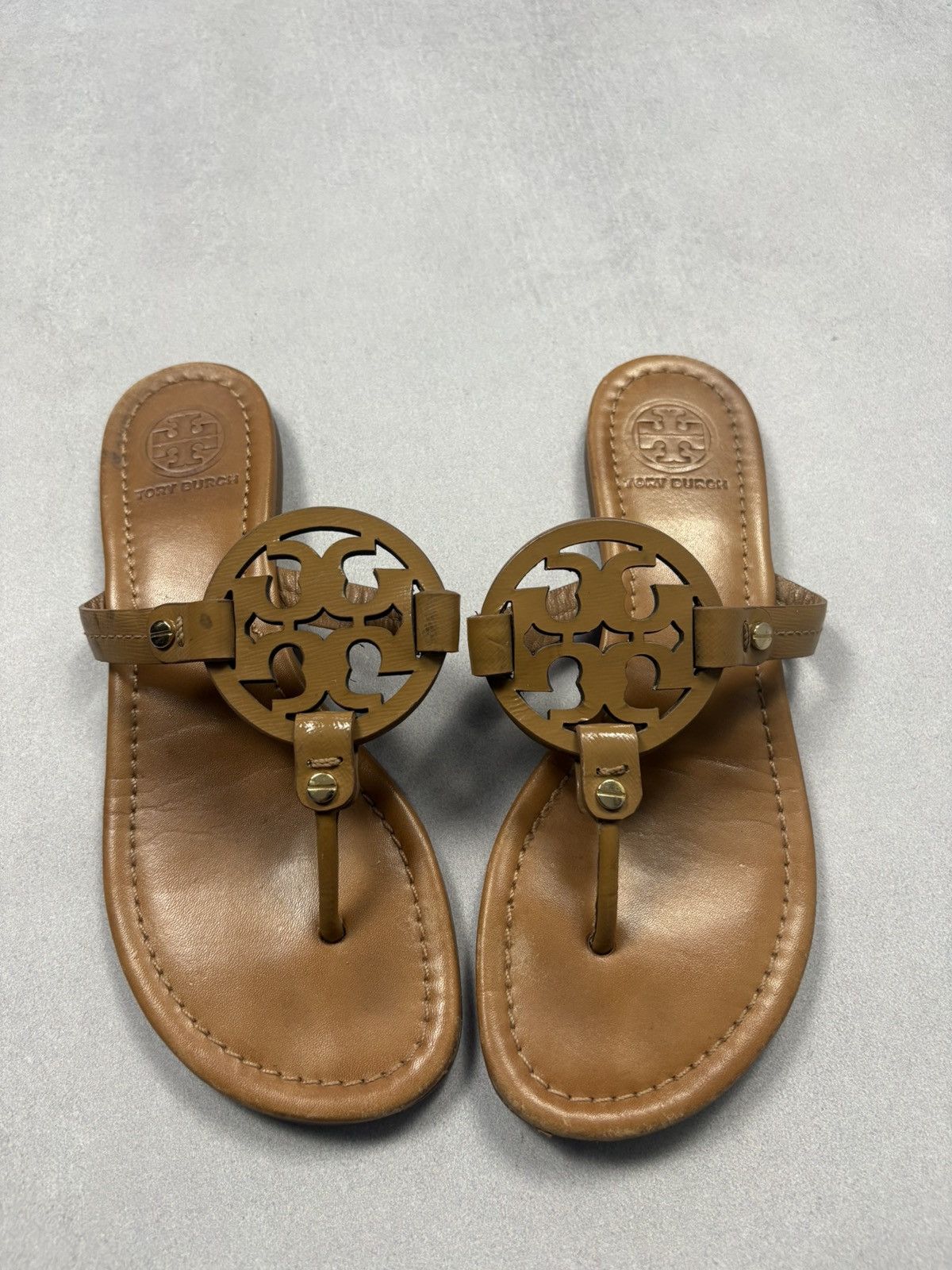 Tory Burch Tory Burch Miller Logo Sandals Brown Leather Thong Flats 8.5 Size US 8.5 / IT 38.5 - 1 Thumbnail