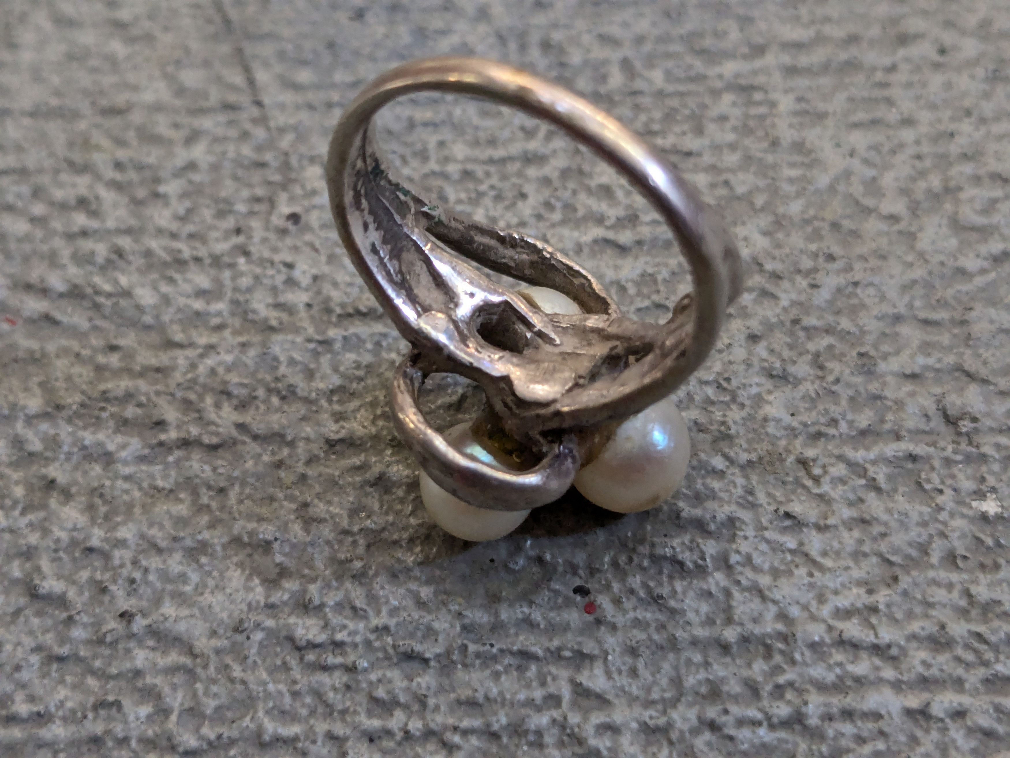 Other Vintage Sterling Silver Ring Pearl 6.25 Modern Abstract Size ONE SIZE - 9 Thumbnail