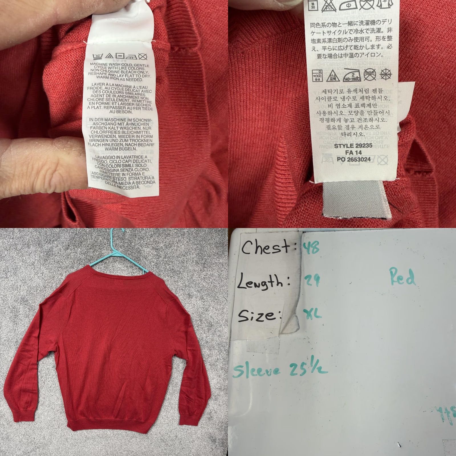 J.Crew J.CREW Sweater XL Cotton Cashmere V-Neck Pullover Men Red Knit Lightweight Solid Long Sleeve Slim Fit Capstone Capsule Quiet Luxury N/A Size US XL / EU 56 / 4 - 8 Thumbnail