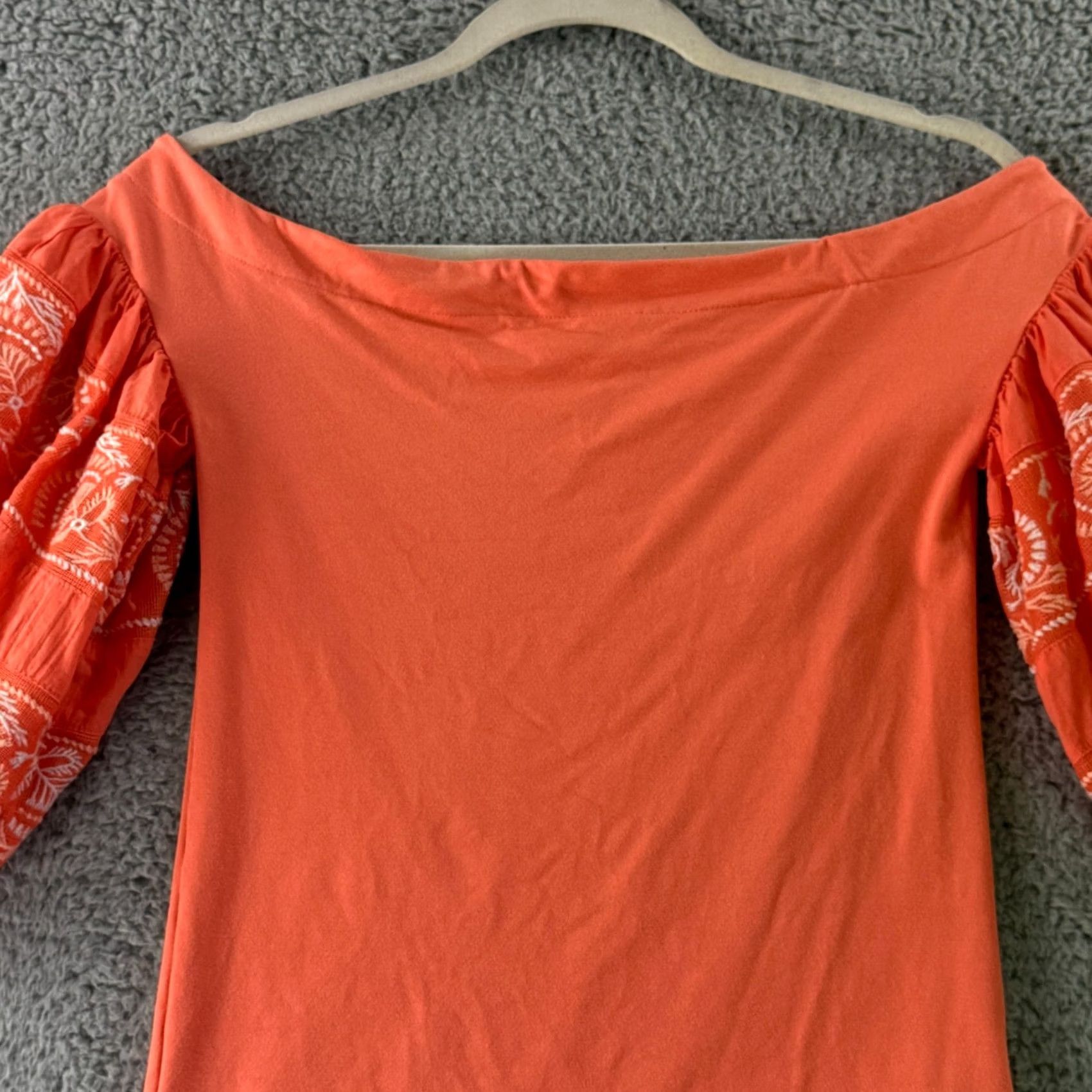 Free People Free People Rock With It Top Womens Small Orange Off Shoulder Embroidered Boho Size S / US 4 / IT 40 - 2 Thumbnail