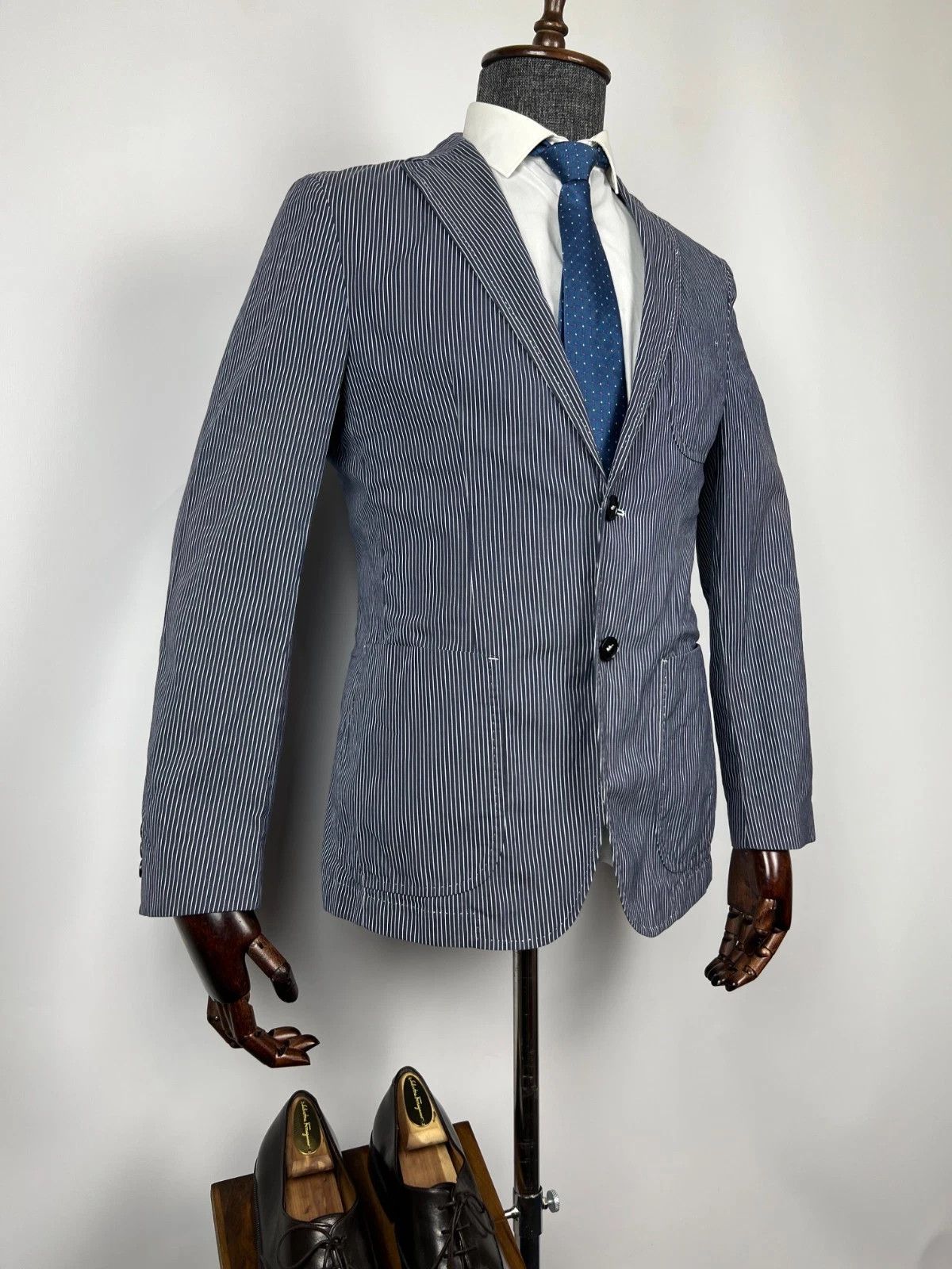 Hugo Boss Hugo Boss Men's Unlined Striped Blue White Blazer Jacket Size 38R - 3 Thumbnail