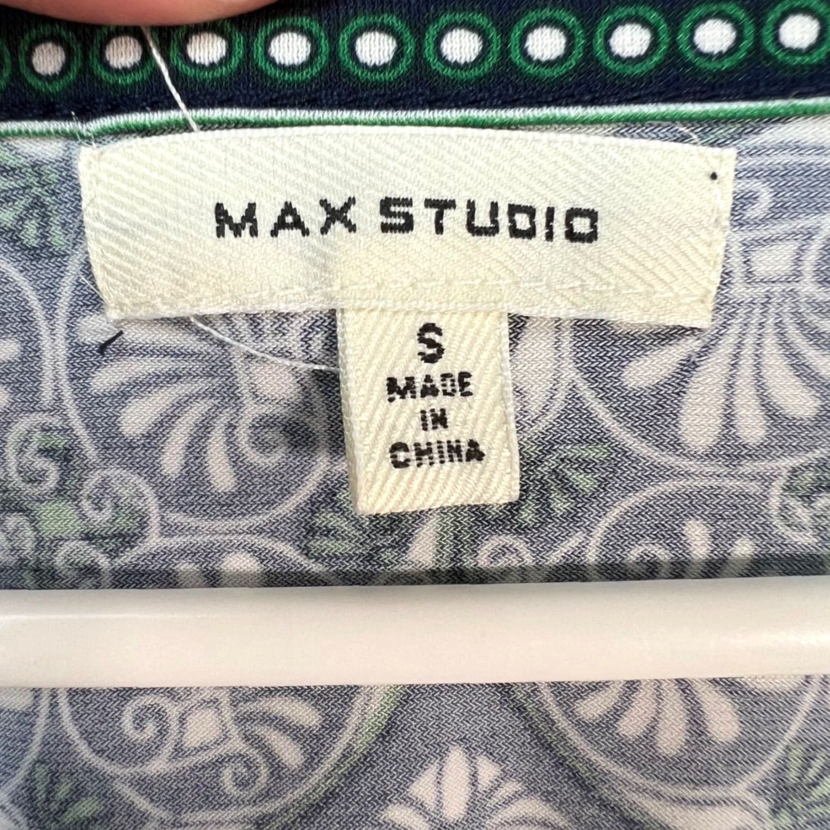 Vintage Max Studio Womens Small Green & White Printed Empire Waist Midi Dress - Sleeveless, V-Neck, A-Line, Polyester, Green, Gap? Size S / US 4 / IT 40 - 3 Thumbnail