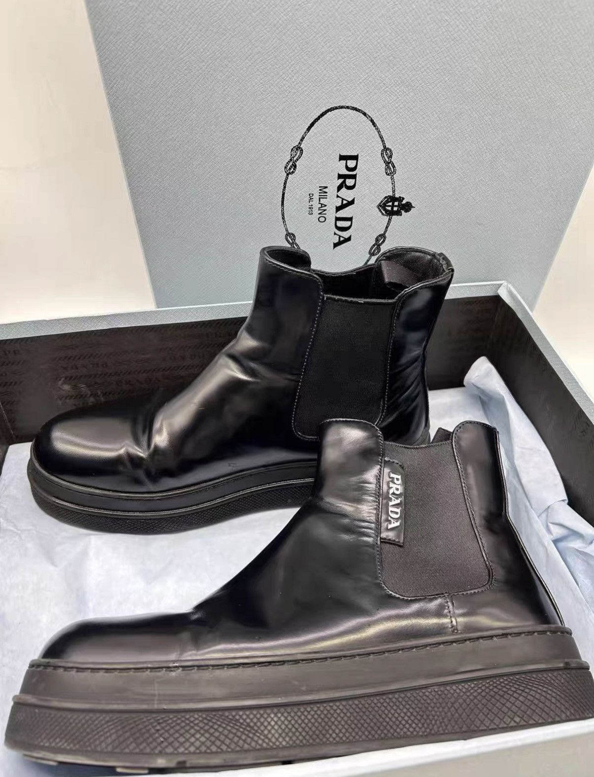 Prada Prada black air-cushion Chelsea leather shoes J38 Size US 6 / IT 36 - 4 Thumbnail