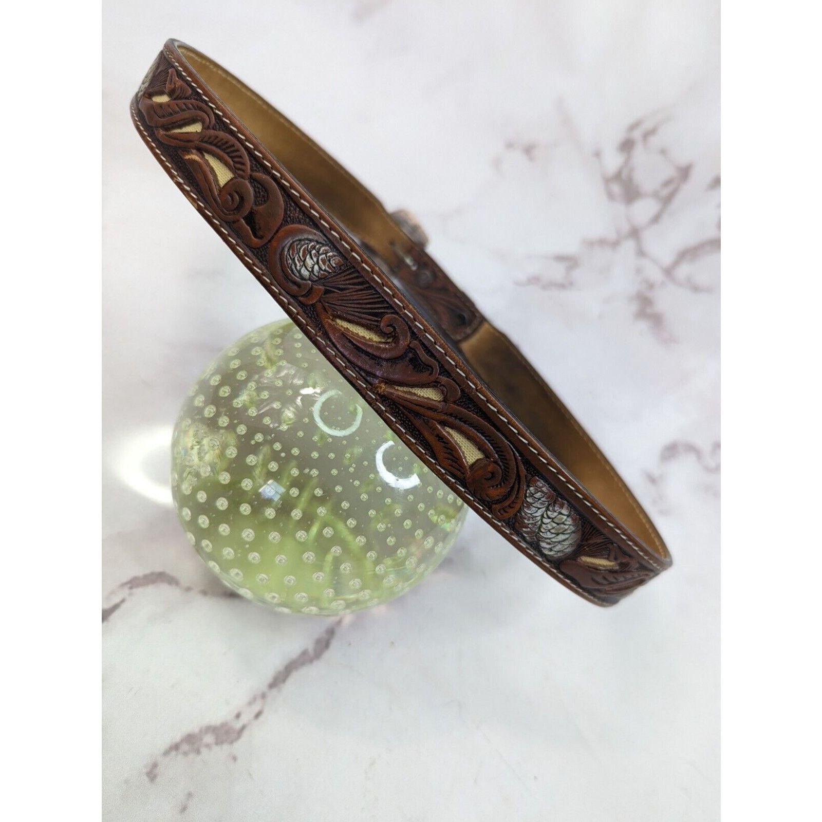 Vintage Vintage Concho Belt Womens 32 34 36 Silver Tooled Leather Size ONE SIZE - 3 Thumbnail