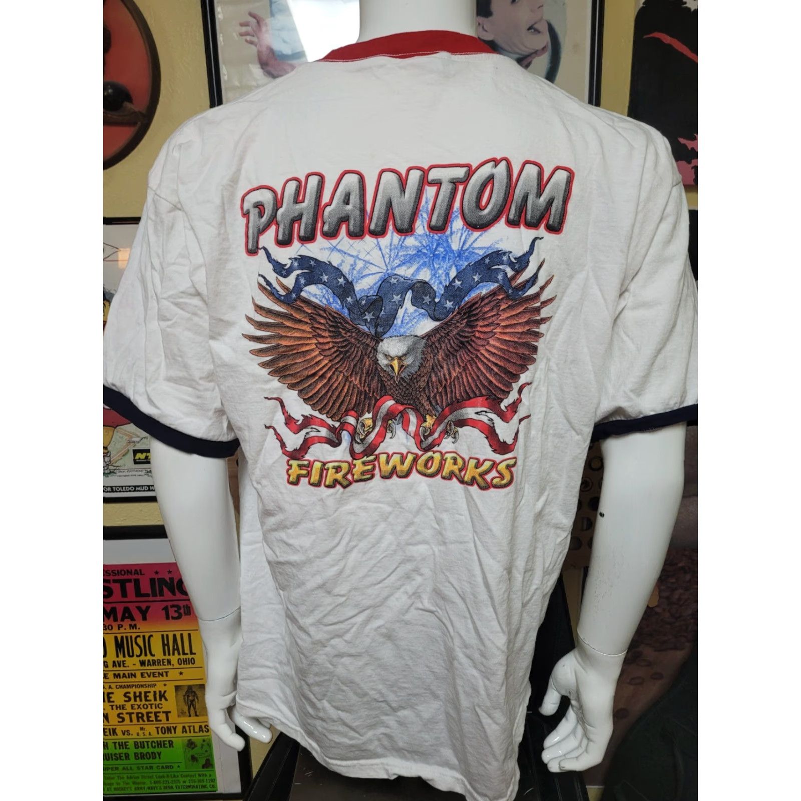 Delta Phantom Fireworks USA Eagle Ringer T Shirt XL Men White Short Sleeve Crew Neck Graphic Tee 4th of July Size US XL / EU 56 / 4 - 3 Thumbnail