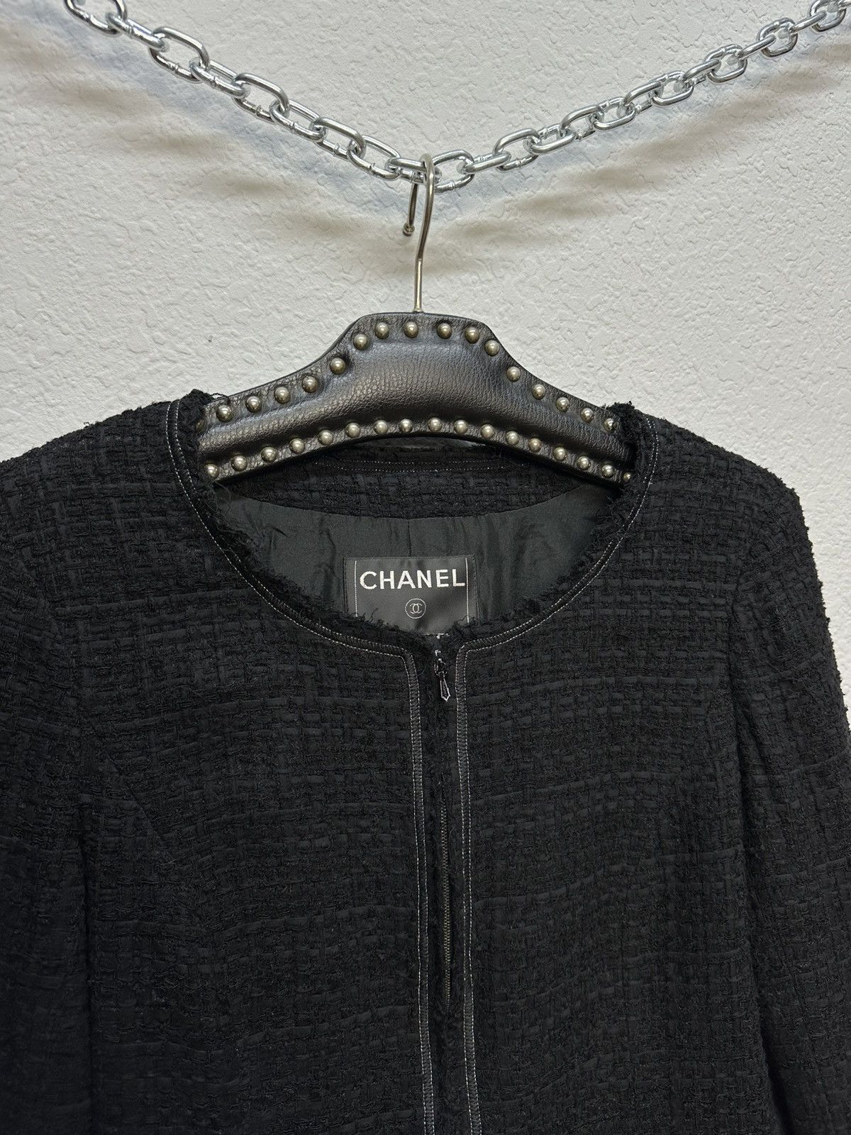 Chanel Authentic CHANEL Tweed Blazer Jacket Cotton Logo Black Size S / US 4 / IT 40 - 10 Thumbnail