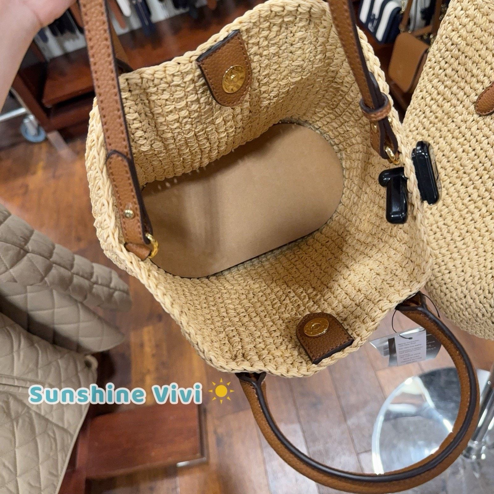 Lauren Ralph Lauren NWT Lauren RALPH LAUREN Small Woven Straw Tote Bag Tan Size ONE SIZE - 5 Thumbnail