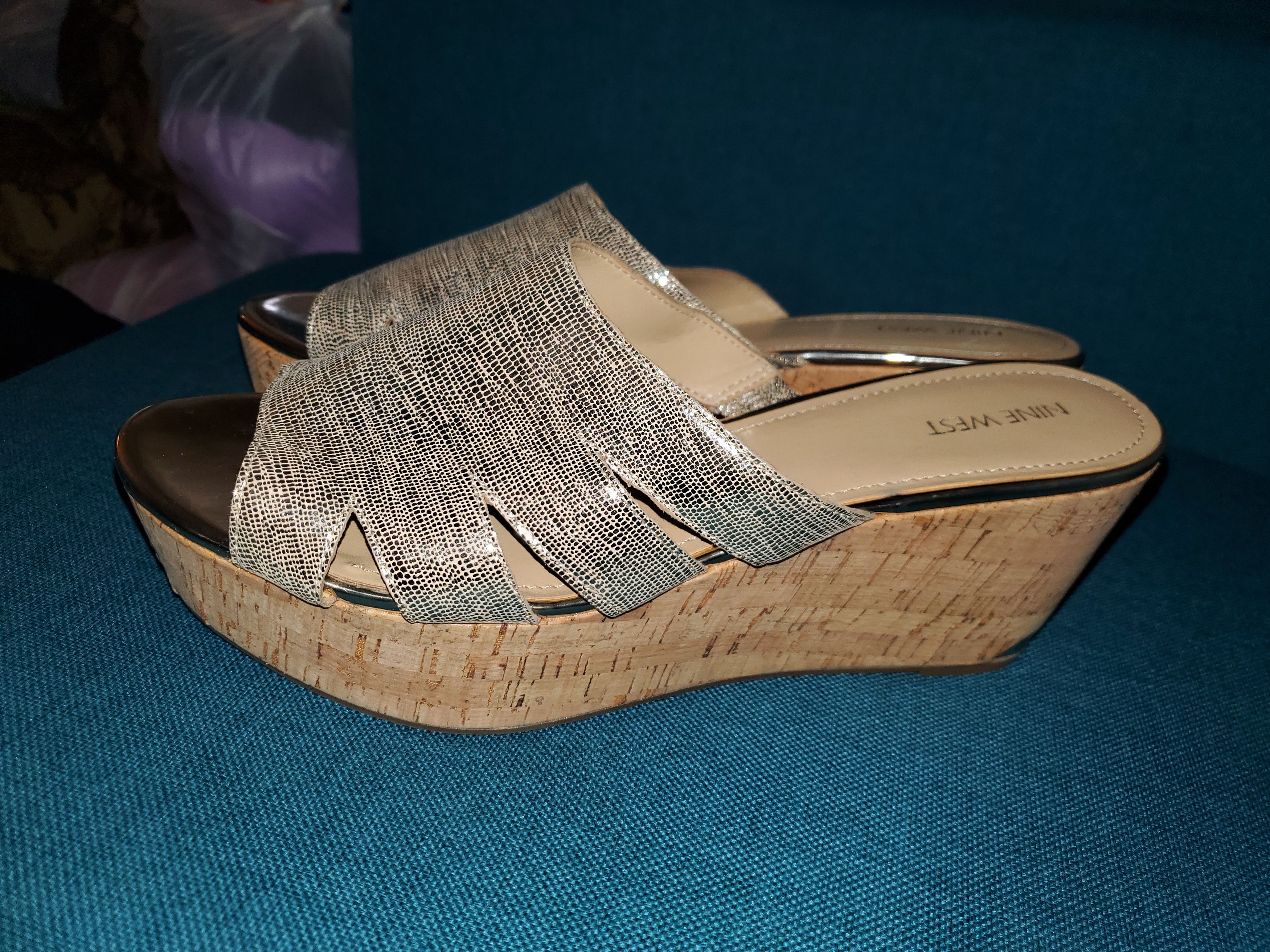 Nine West New! Gold Leather Cork Platform Wedges-size 12 Size US 12 / IT 42 - 9 Thumbnail