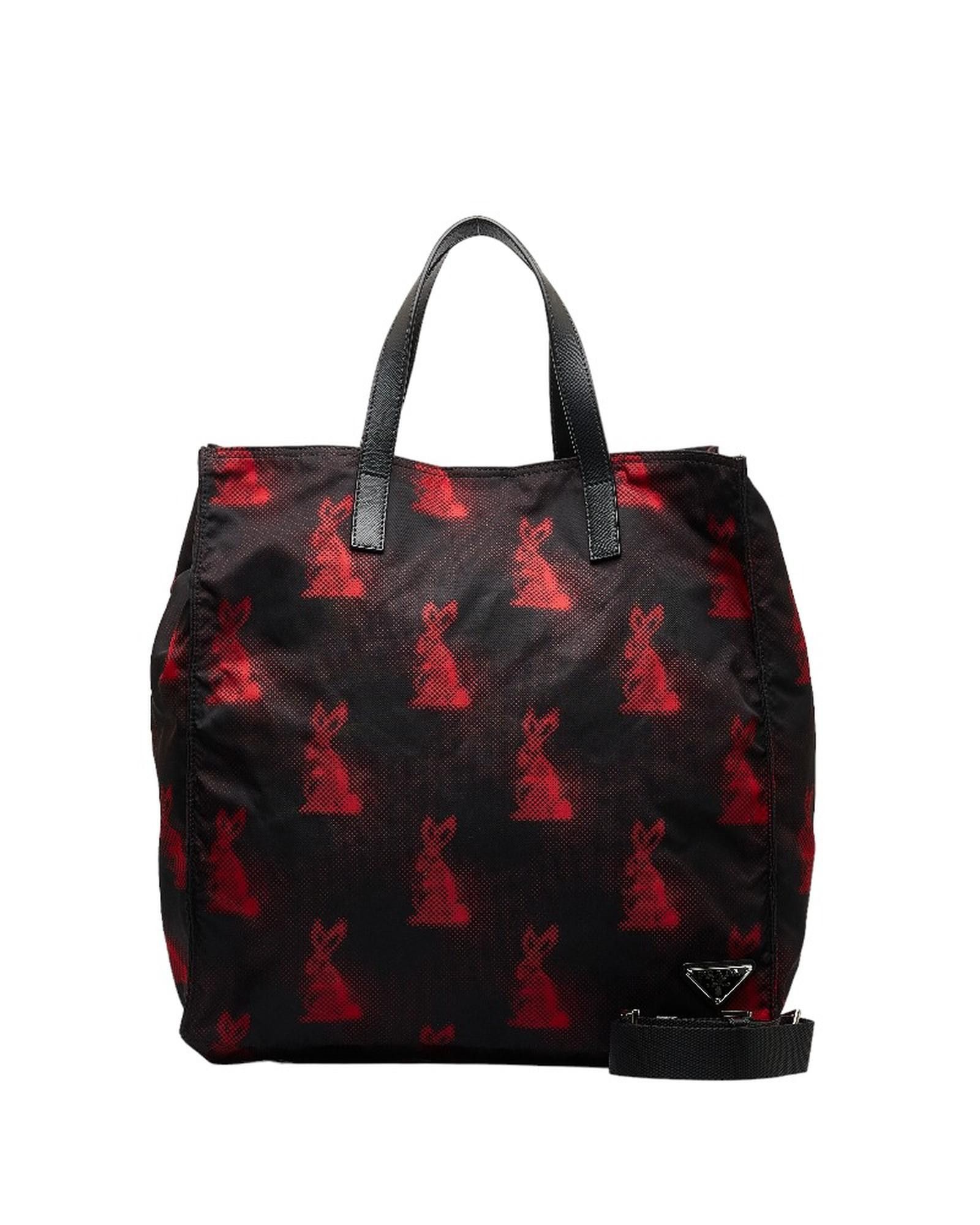 image of Prada Bunny Print Tessuto Tote Bag in Black, Women's