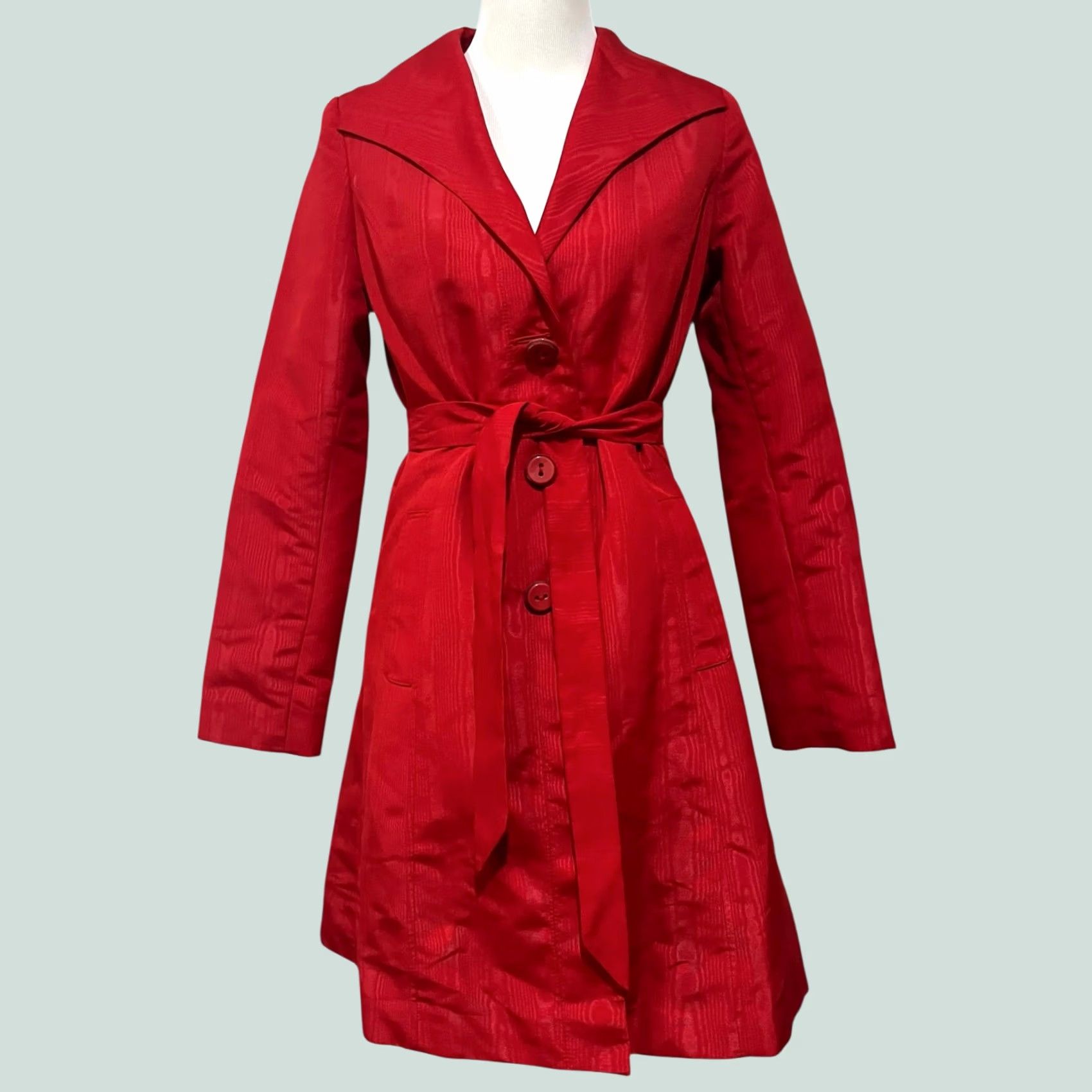 Mossimo Mossimo Red Trench Coat Jacket Dressy Lightweight Holiday Formal Sz S Women Long Sleeve Belted Pockets Party/Cocktail City Christmas 90s Theme Size S / US 4 / IT 40 - 1 Thumbnail