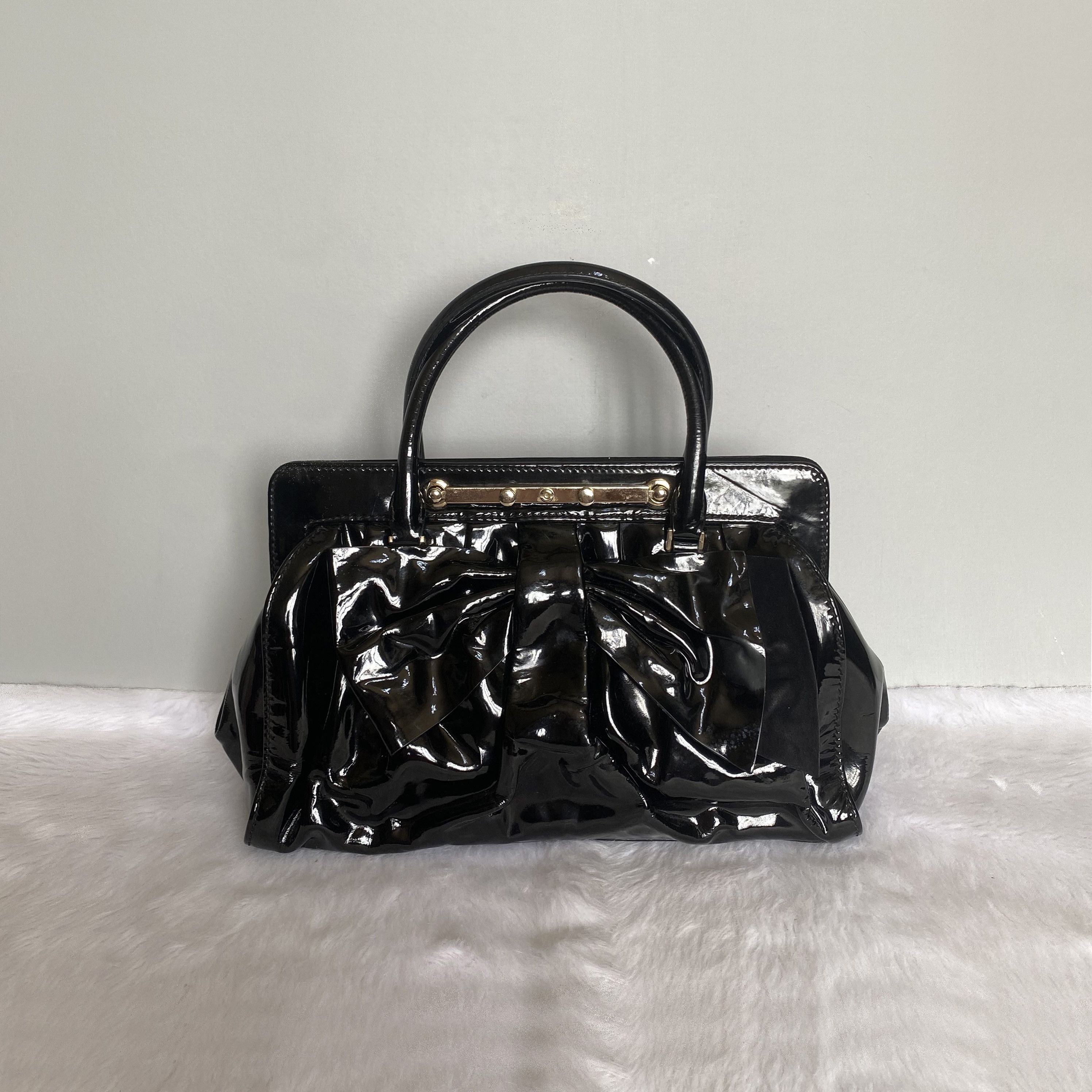 Valentino × Vintage Vintage Black Bow Patent Leather Top Handle Satchel Bag Size ONE SIZE - 2 Thumbnail