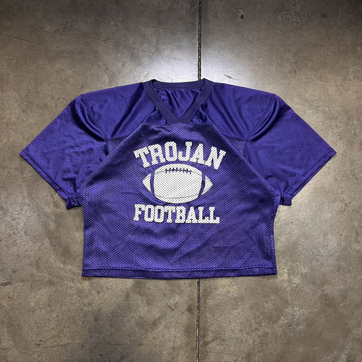 Russell Athletic × Vintage Vintage 90s Y2K Trojans Football Cropped Mesh Jersey Boxy Size US L / EU 52-54 / 3 - 5 Thumbnail