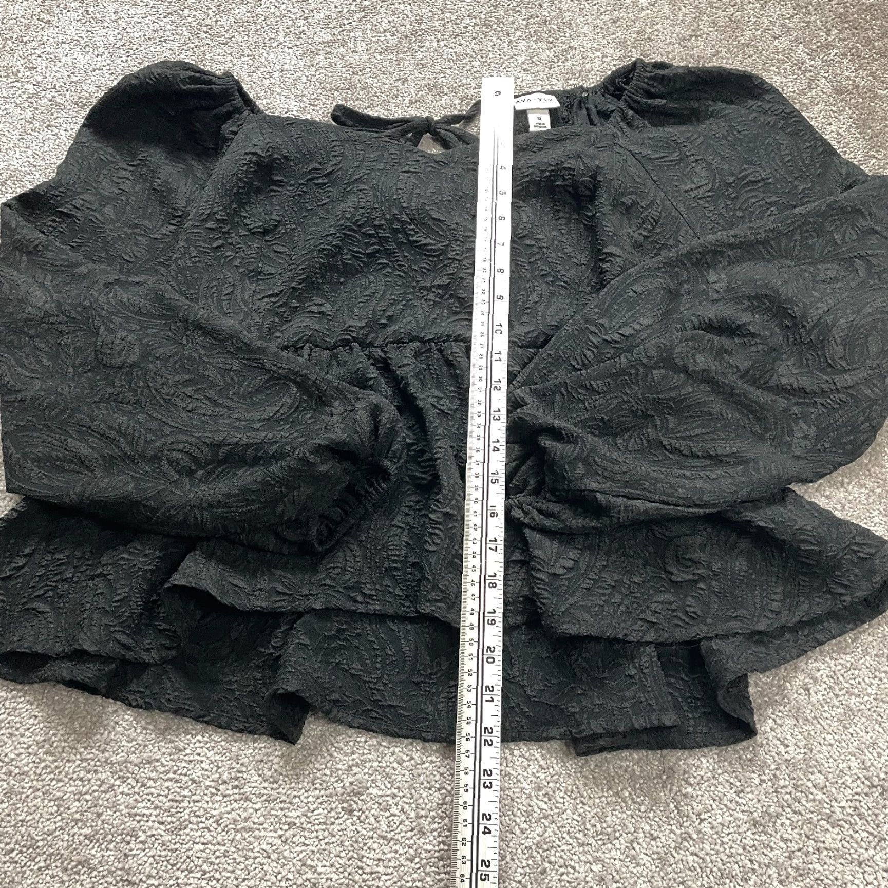 Vintage Ava & Viv Blouse Top Womens XL Black Balloon Long Sleeve Smocked Peplum Textured Knit Polyester Spandex Regular Shirt Ladies Womens Blouse Size XL / US 12-14 / IT 48-50 - 5 Thumbnail