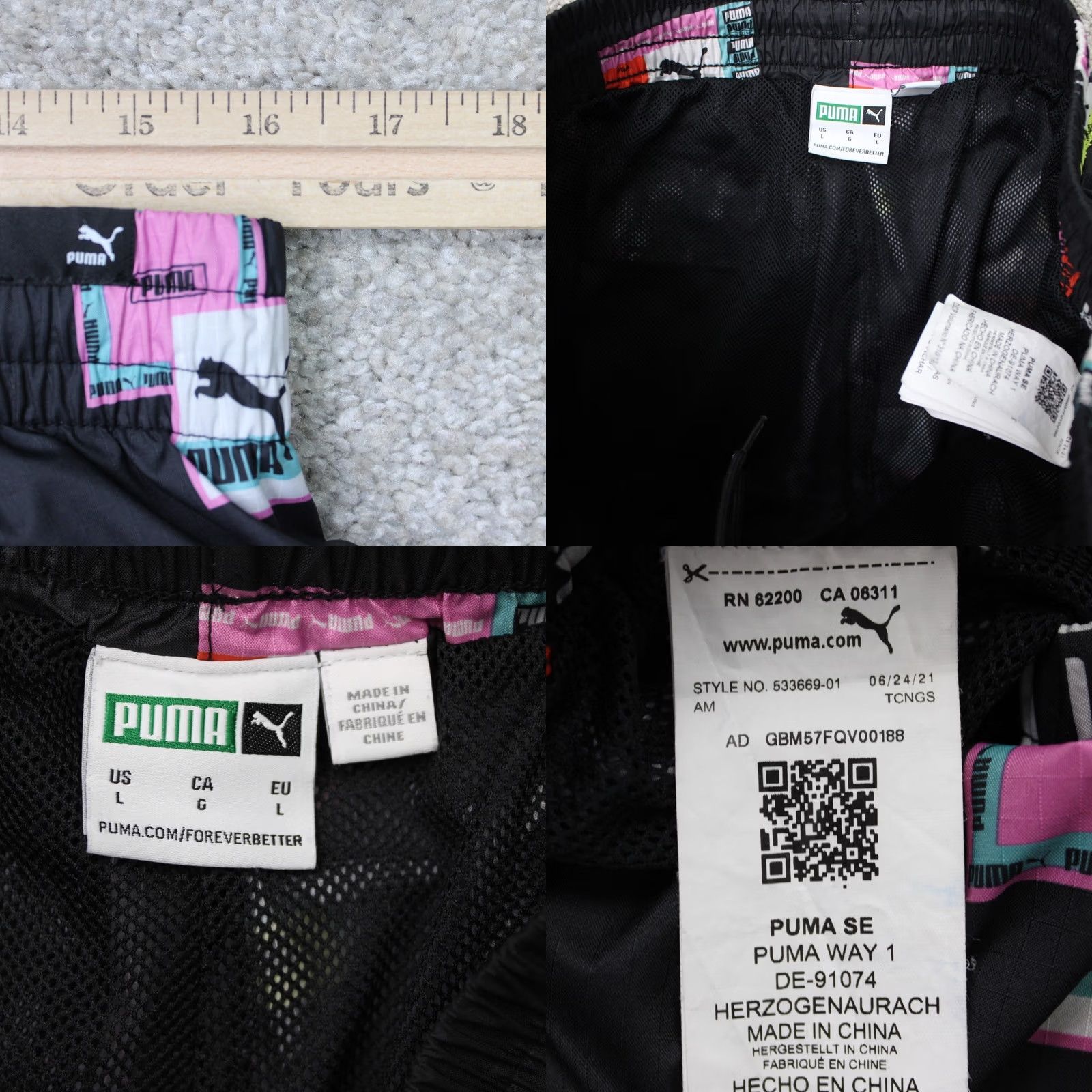 Puma PUMA AOP Shorts Mens Large Black 8" Brand Love All Over Print Woven Lined Size US 33 - 8 Thumbnail