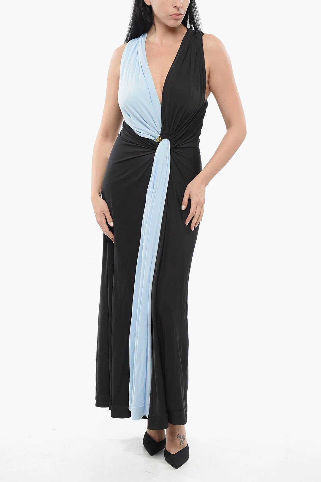 Bottega Veneta og1mm0426 Two-Tone Jersey Dress in Light Blue & Black Size S / US 4 / IT 40 - 1 Thumbnail