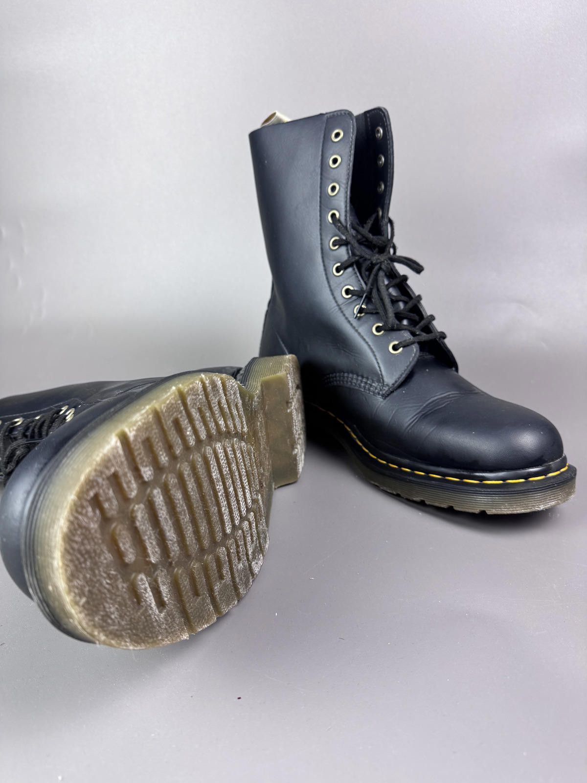 Dr. Martens Black Leather Lace-Up Combat Boots with Yellow Stitching Size US 14 / EU 47 - 3 Thumbnail