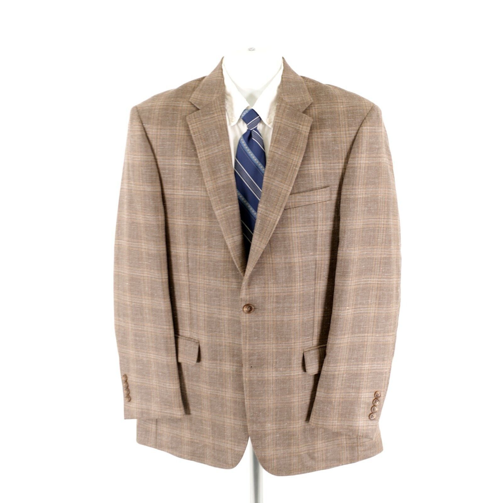 Jos. A. Bank Jos A Bank Signature Wool Silk Linen Beige Tan Plaid 2 Butto Size 40L - 4 Thumbnail