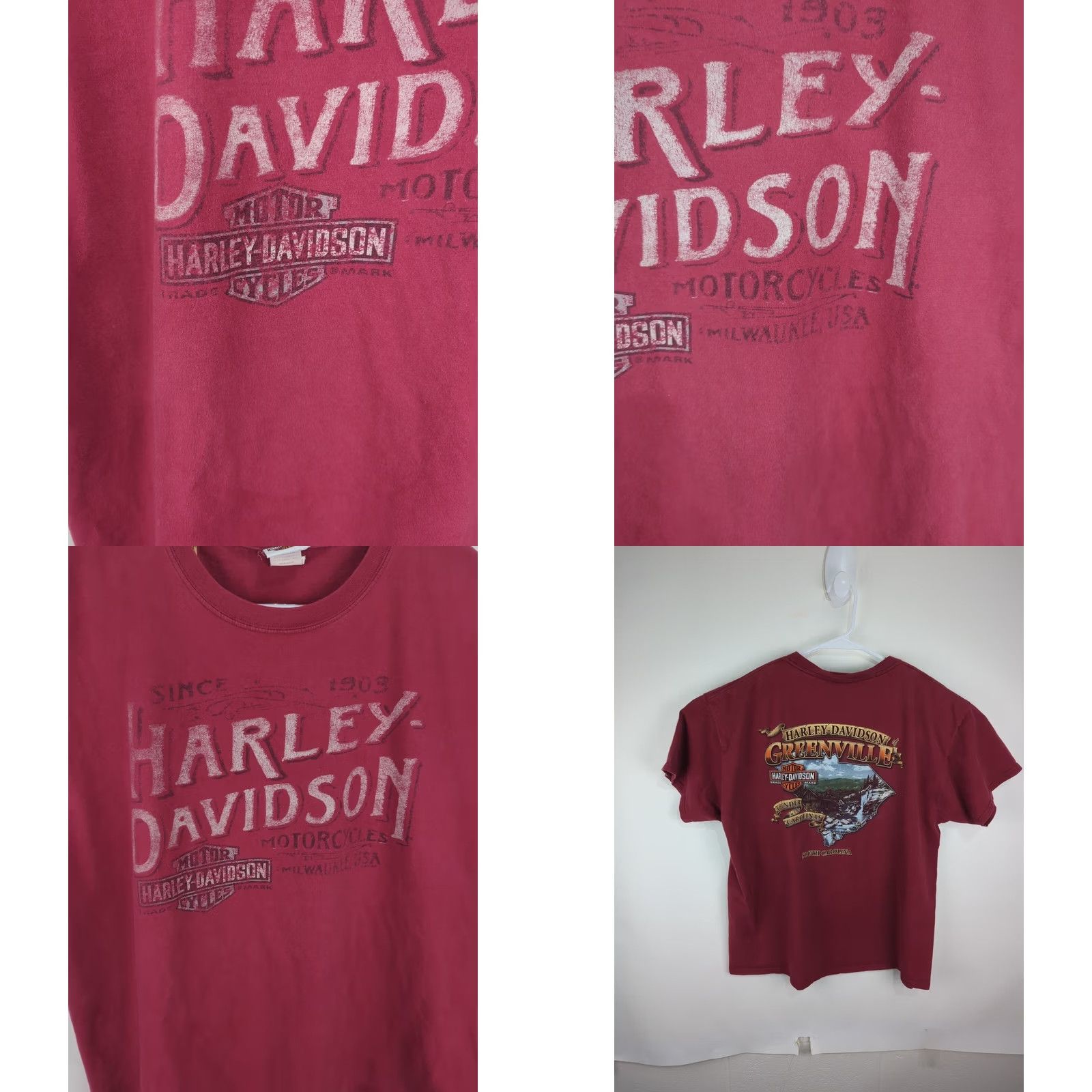Harley Davidson Harley-Davidson Red Greenville North Carolina T-Shirt XL Thunder Motorcycles Mens Size US XL / EU 56 / 4 - 8 Thumbnail