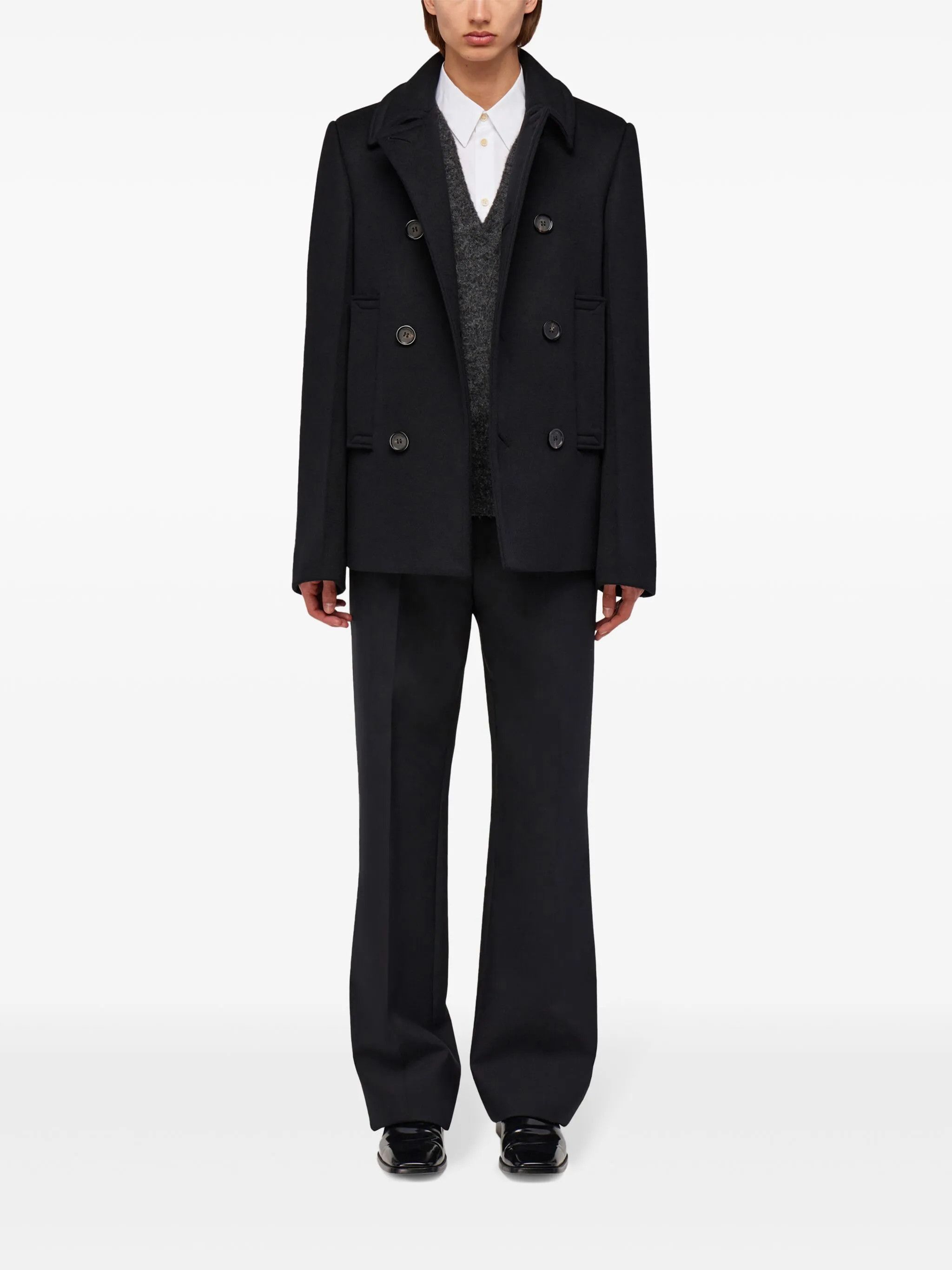 Salvatore Ferragamo o1s1rm0226 Virgin Wool-blend Peacoat in Black Size US M / EU 48-50 / 2 - 2 Thumbnail