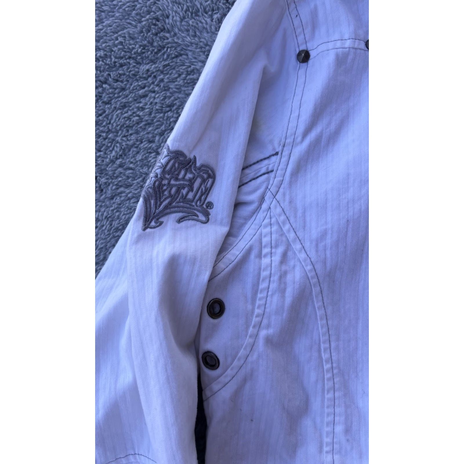 VINTAGE Harley-Davidson Jacket M Women White Cotton Polyester Lining Biker Logo Cropped Style HD Textured Logo