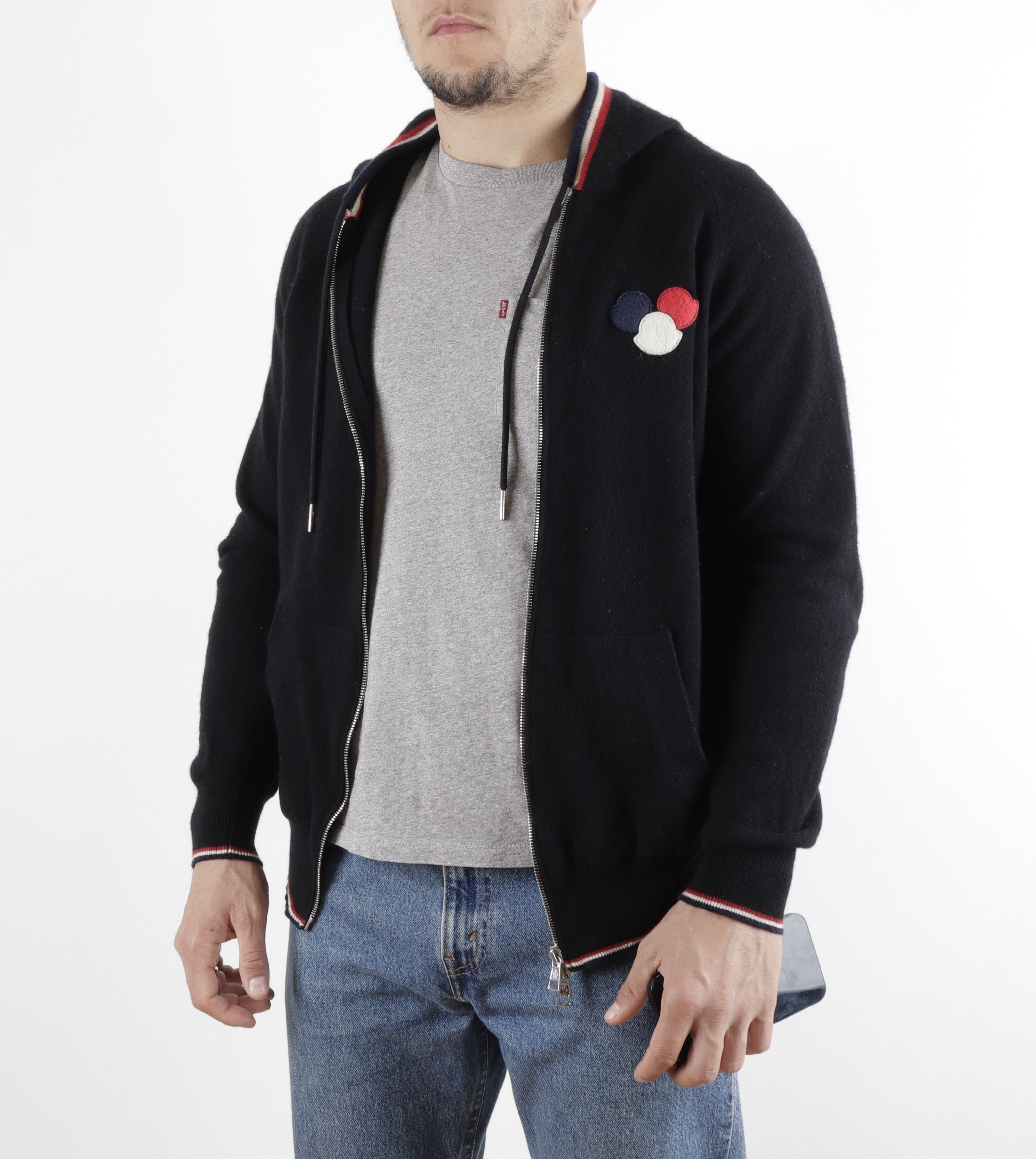 Moncler Moncler Big Logo Wool Black Hooded Zip Up Cardigan Size US S / EU 44-46 / 1 - 1 Thumbnail