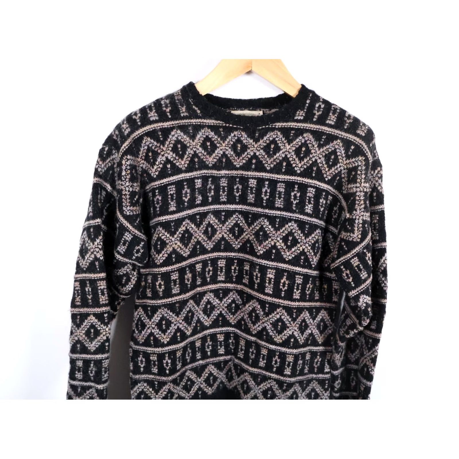 Vintage VINTAGE 90s Alps Wool Sweater Men’s Small Black Geometric Pattern Crew Neck Long Sleeve Pullover Knit Regular Distressed Tag: Large (Tagged) Size US S / EU 44-46 / 1 - 4 Thumbnail