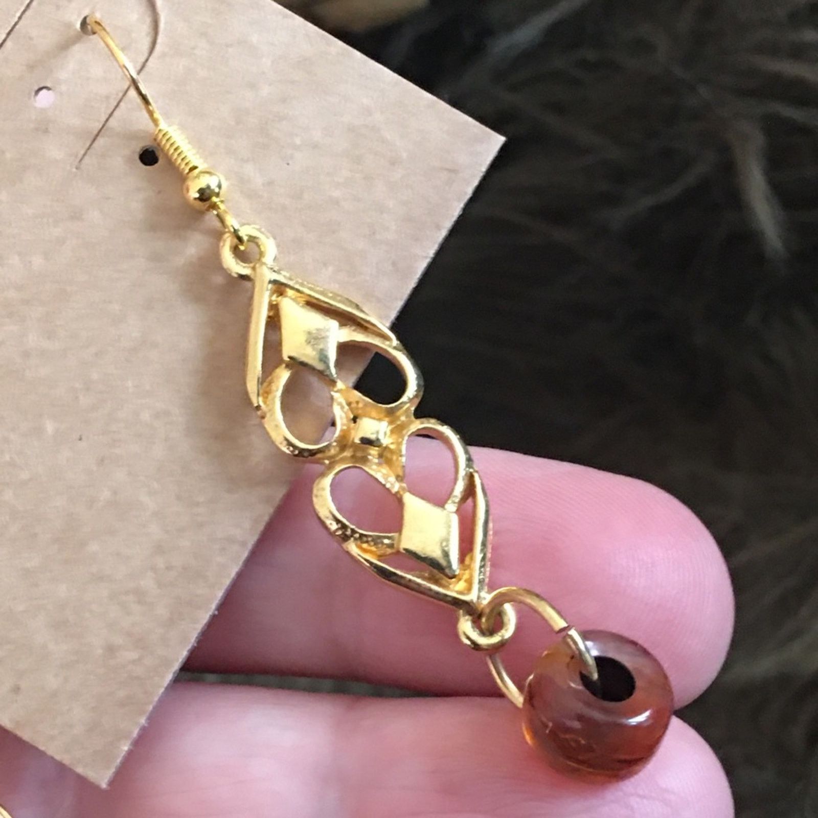 Jewelry Heart filigree design glass bead drop earrings Size ONE SIZE - 3 Thumbnail