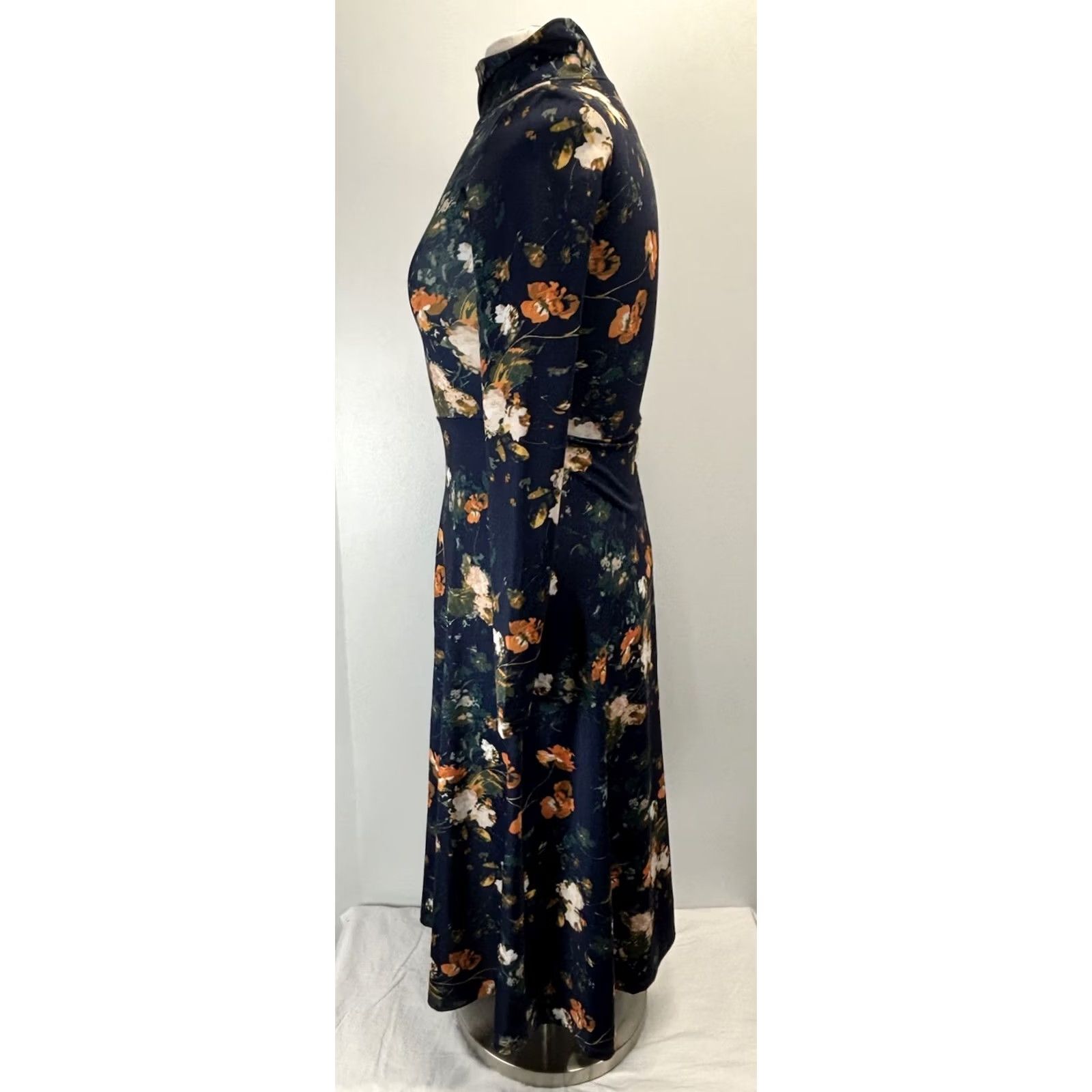 Vintage Wilfred Mira Floral Midi Dress XXS Women’s Mock Neck Stretch Modest Boho Size XXS / US 00 / IT 34 - 2 Thumbnail