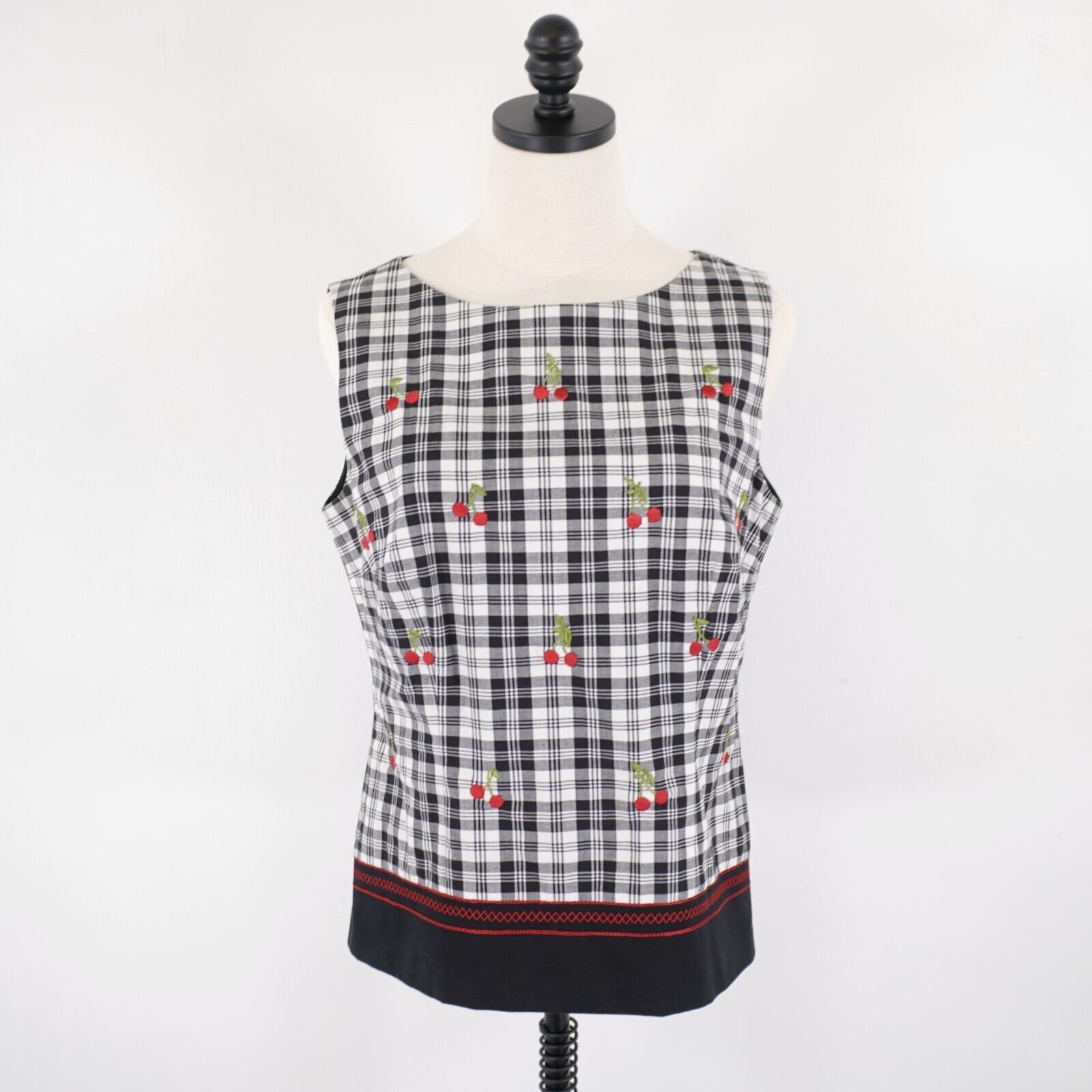 Talbots Talbots Stretch Black White Plaid Cherries Sleeveless Lined Size L / US 10 / IT 46 - 1 Thumbnail