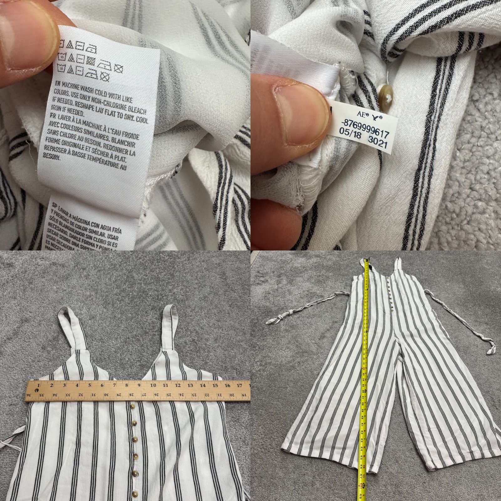 American Eagle Outfitters VINTAGE American Eagle Belted Wide Leg Jumpsuit Womens XS White Striped Button Up Size 26" / US 2 / IT 38 - 9 Thumbnail