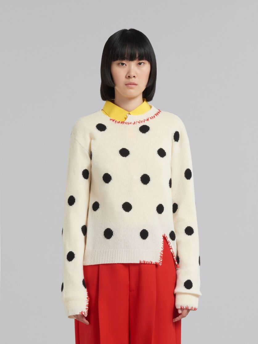 Marni o1w1db10824 Polka Dots Wool Sweater in White Black Size M / US 6-8 / IT 42-44 - 2 Thumbnail