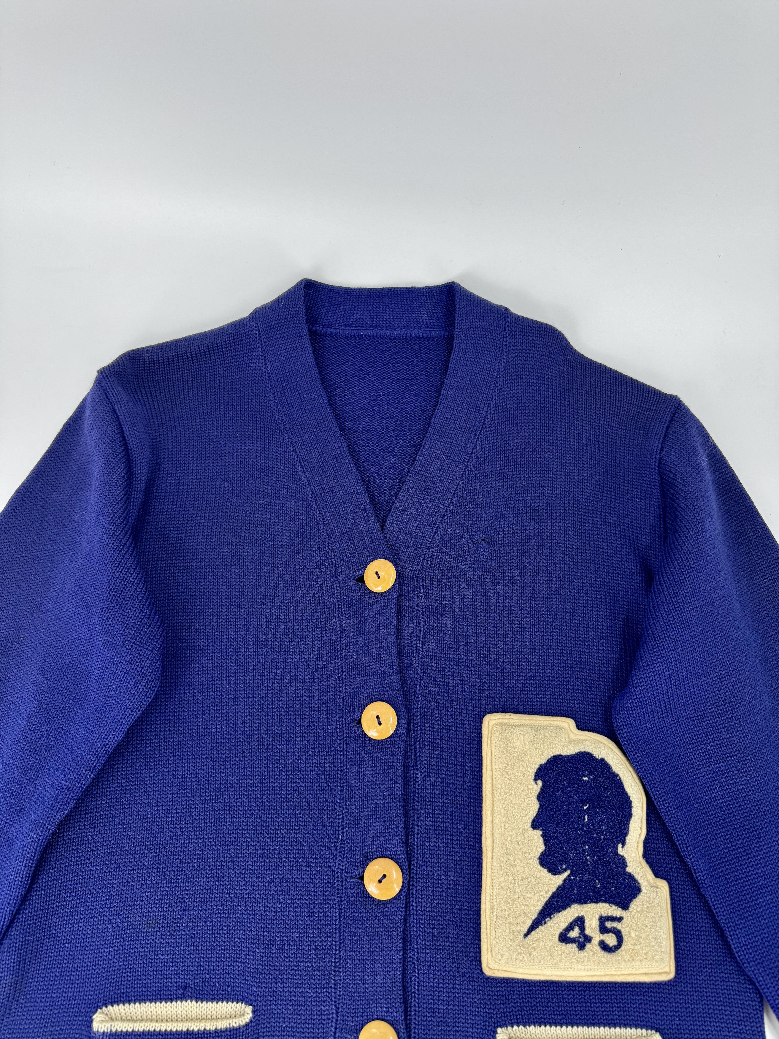 Vintage Vintage 1940s Navy Blue Wool Cardigan Sweater 40s USA Ivy Size M / US 6-8 / IT 42-44 - 2 Thumbnail