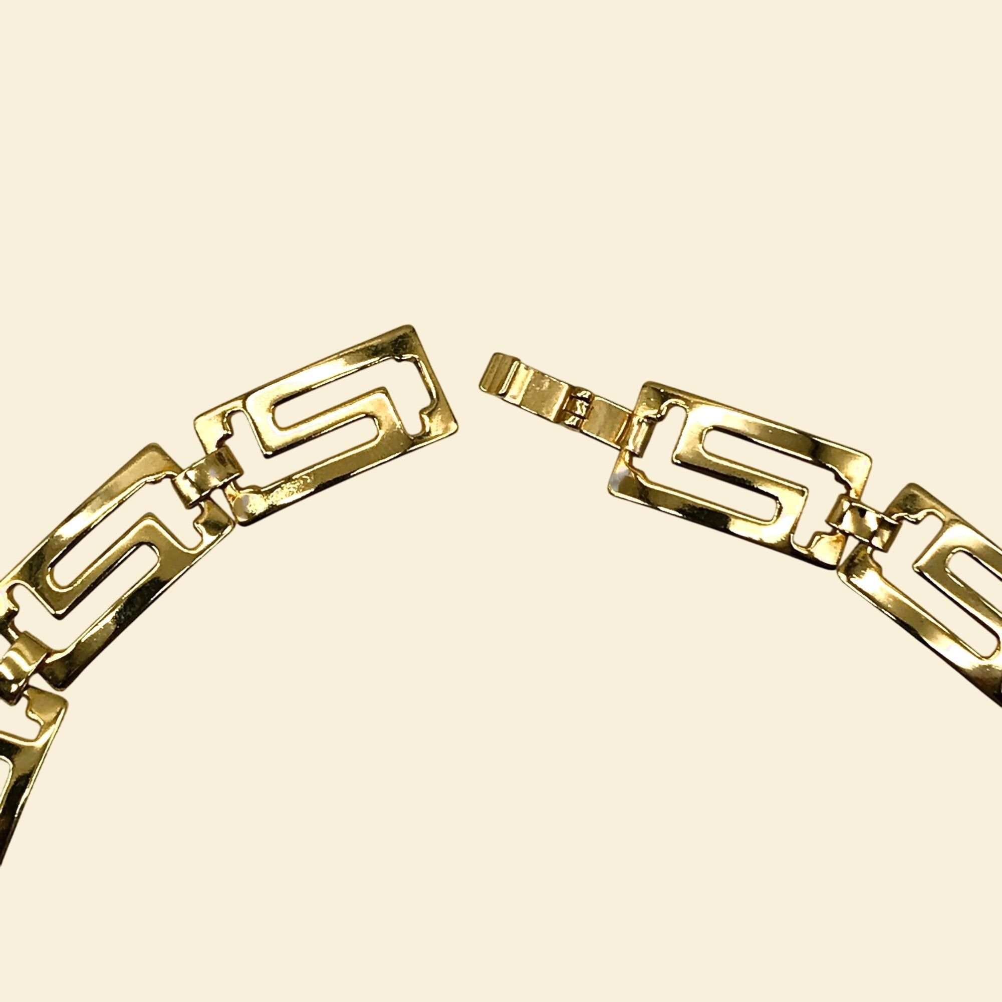 Vintage MCM Greek Key Collar Necklace Link Gold Plated? Vintage Mean Size ONE SIZE - 8 Thumbnail