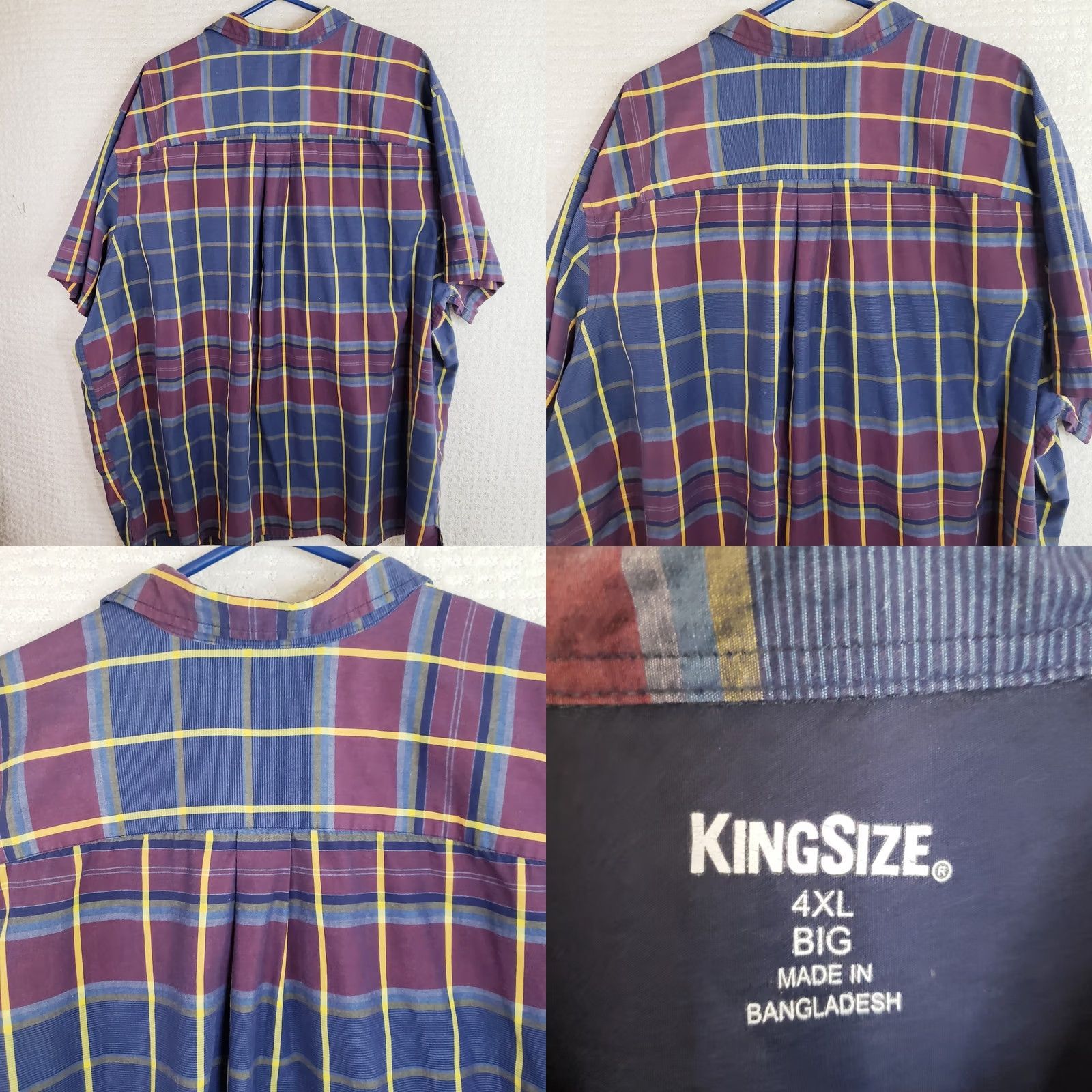 Vintage KINGSIZE Shirt Men Big 4XL Blue Plaid Short Sleeve Button Front Pockets Size US XXL / EU 58 / 5 - 8 Thumbnail