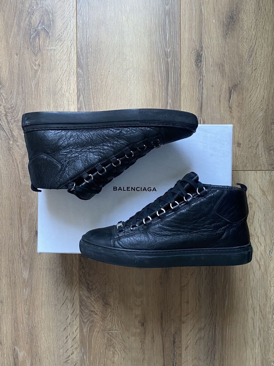 Balenciaga Arena High Black Cracked Leather Sneakers