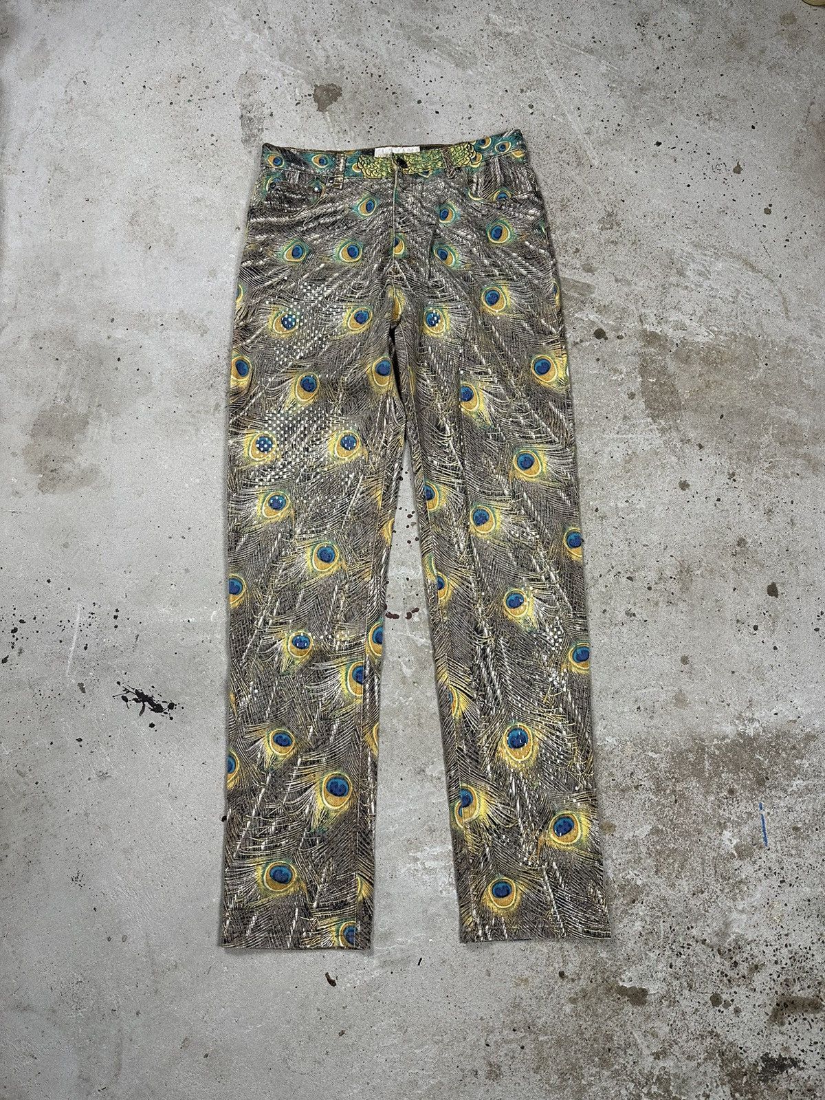 image of Vintage 1999 Roberto Cavalli Peacock Print Pants Runway F/w, Men's (Size 31)