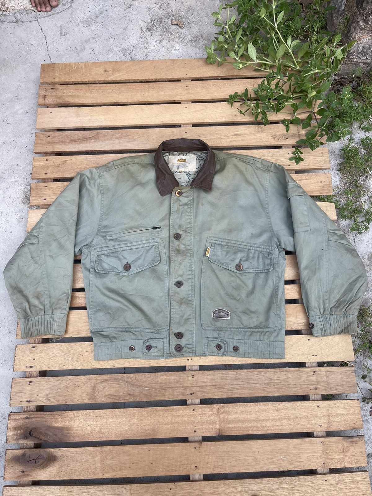 Camel 🔥RARE🔥 80s Bomber Leather Collar Jacket Size US M / EU 48-50 / 2 - 1 Thumbnail
