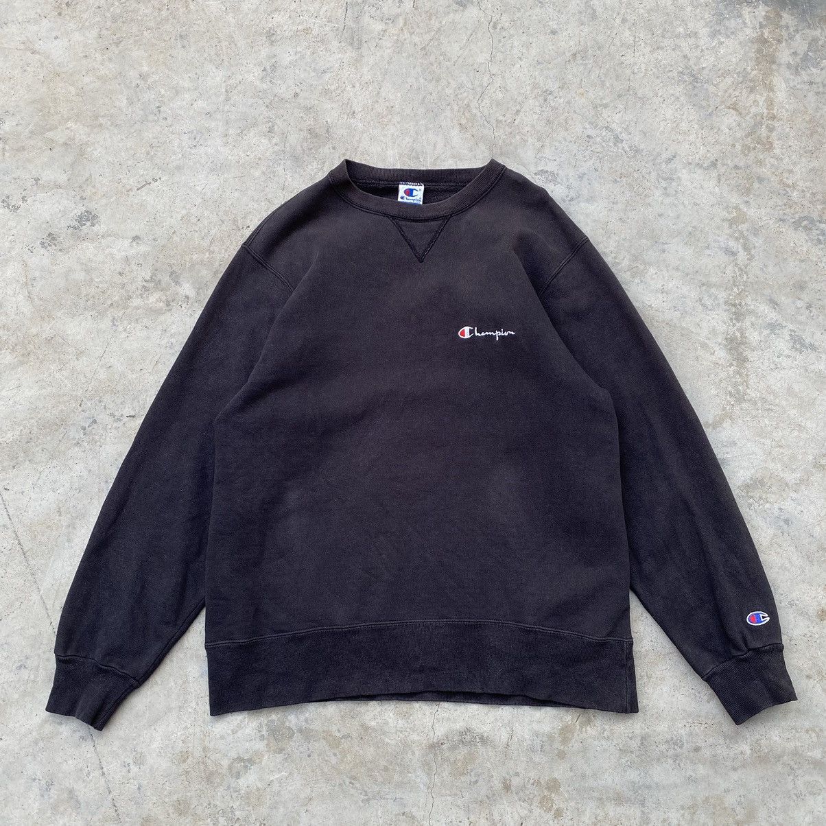 image of Crazy Vintage 90's Champion Embroidered Spell Out Crewneck in Black, Men's (Size Large)
