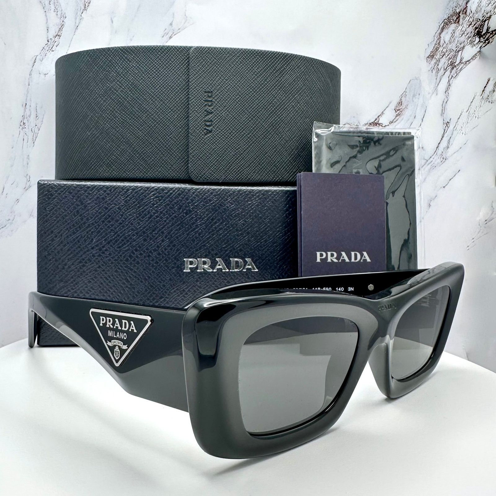 Prada Sunglasses Black Square Cat Eye Triangle Logo