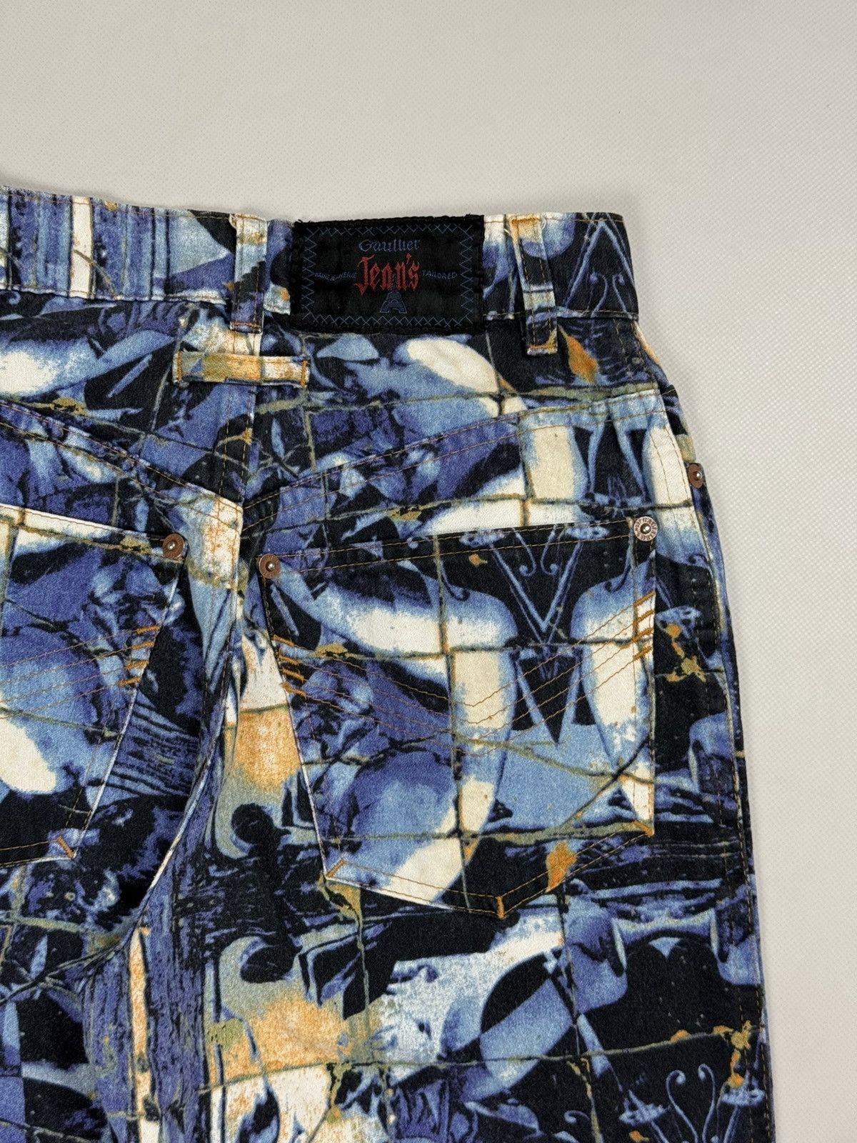 Jean Paul Gaultier 90s JPG Jean Paul Gaultier Stained Glass Printed Denim Jeans Size 25" / US 0 / IT 36 - 23 Thumbnail