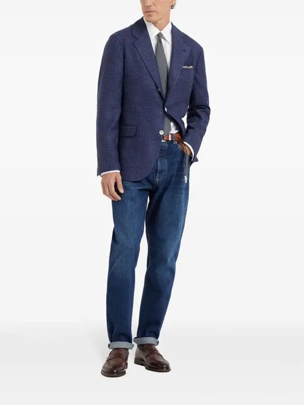 Brunello Cucinelli o1y0526 Single-breasted Blazer in Blue Size US S / EU 44-46 / 1 - 5 Thumbnail