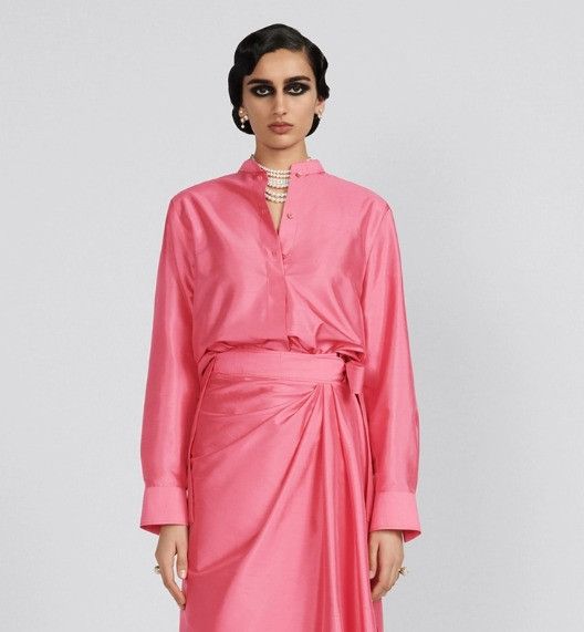 Dior o1w1db10824 Lightweight Silk Shantung Blouse in Pink Size S / US 4 / IT 40 - 4 Thumbnail